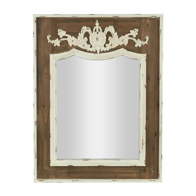 Ophelia & Co. Eberhart Wood Vintage Inspired Acanthus Scroll Floral Brown Wall Mirror with Distressed Cream Accents
