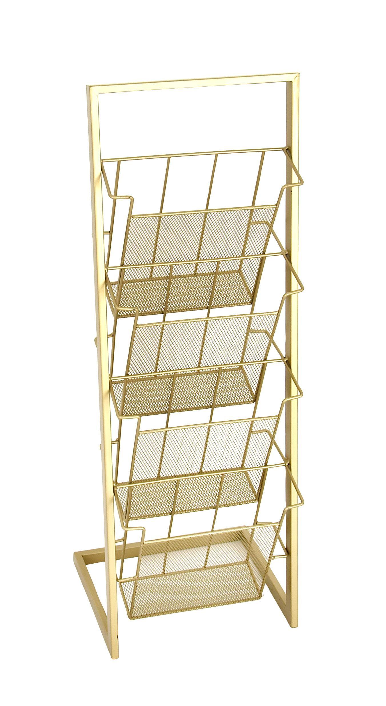 Gold Metal Freestanding Magazine Holder with Tall Stand