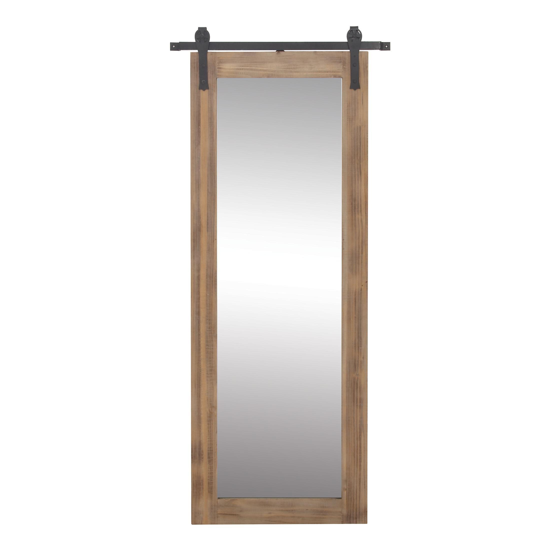 71" x 34" Wood Wall Mirror with Metal Hanging Rod Brown - Olivia & May: Industrial Style, No Assembly Required