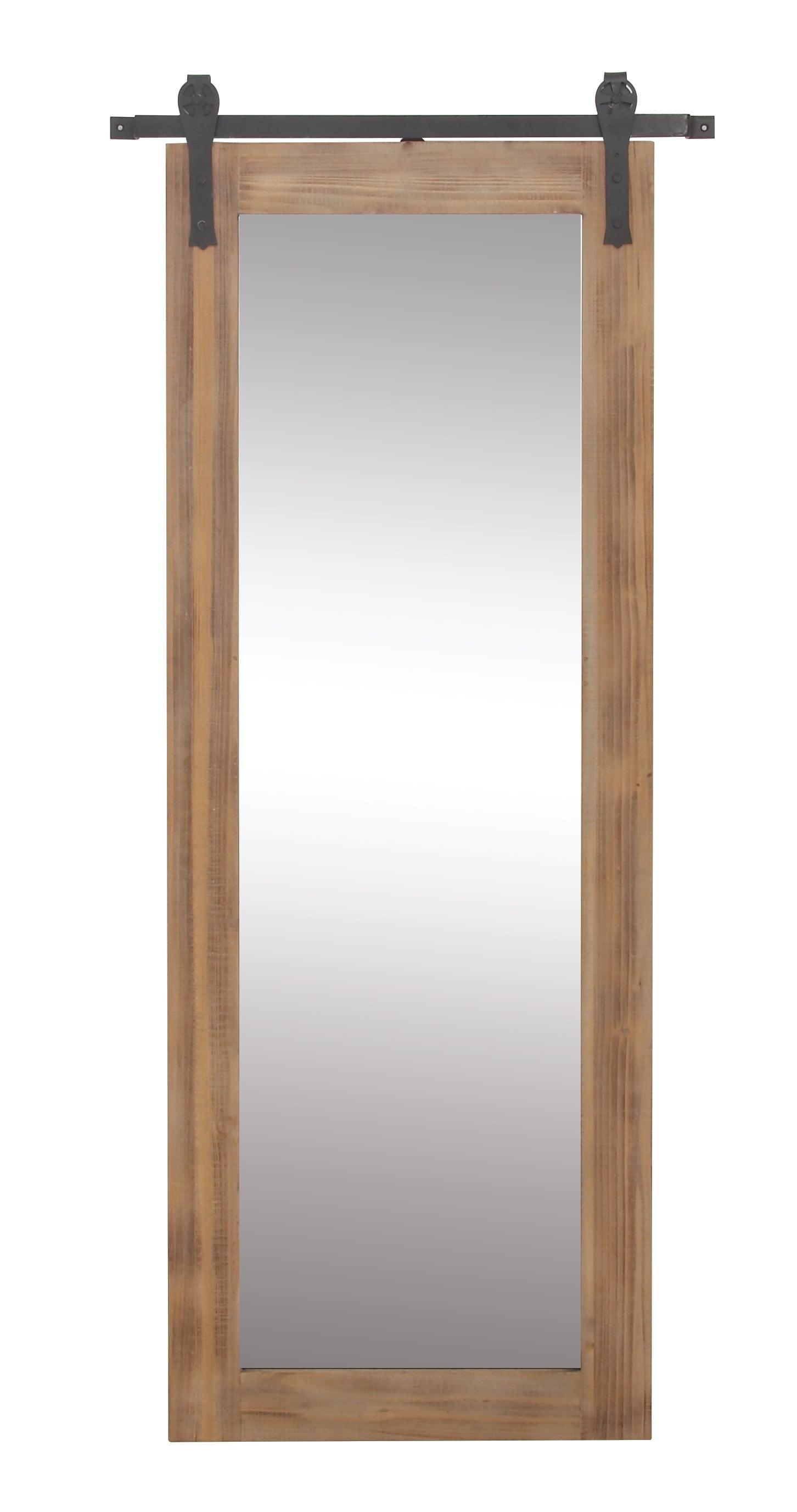 71" x 34" Wood Wall Mirror with Metal Hanging Rod Brown - Olivia & May: Industrial Style, No Assembly Required