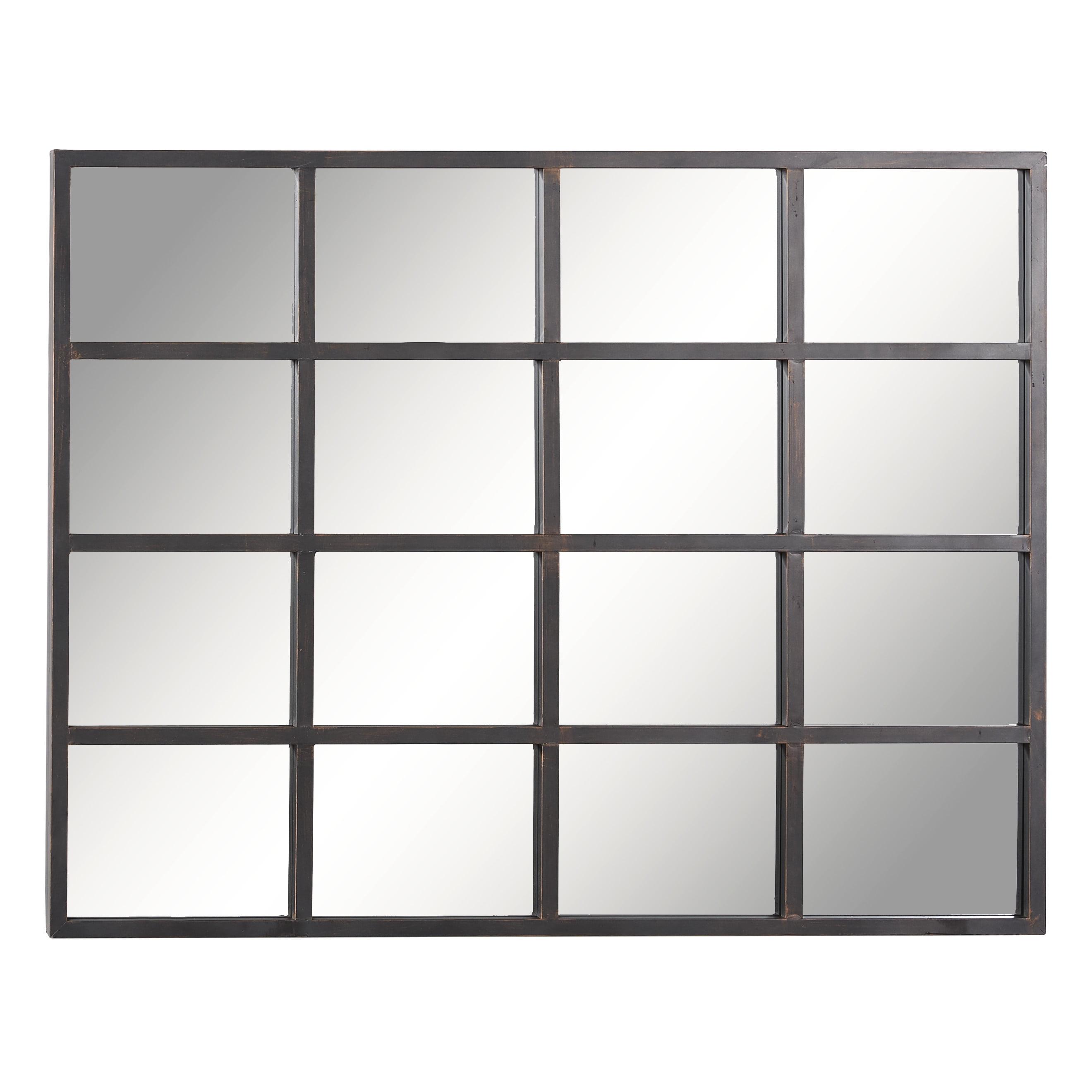 Glass Window Pane Inspired Wall Mirror Black - Olivia & May: Industrial Style, 45x35.38", Iron Frame