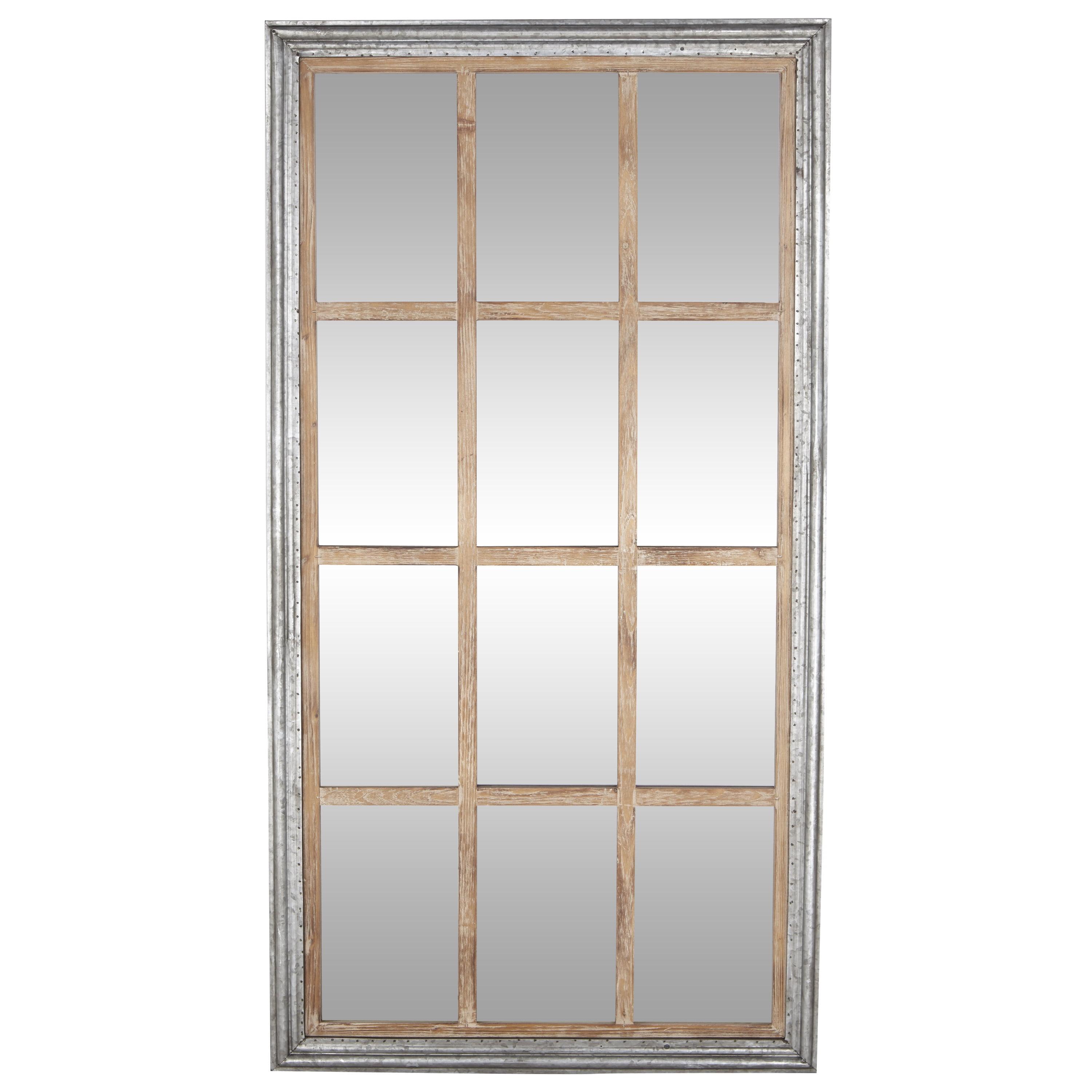 Brown and Silver Full Length Window Pane Mirror