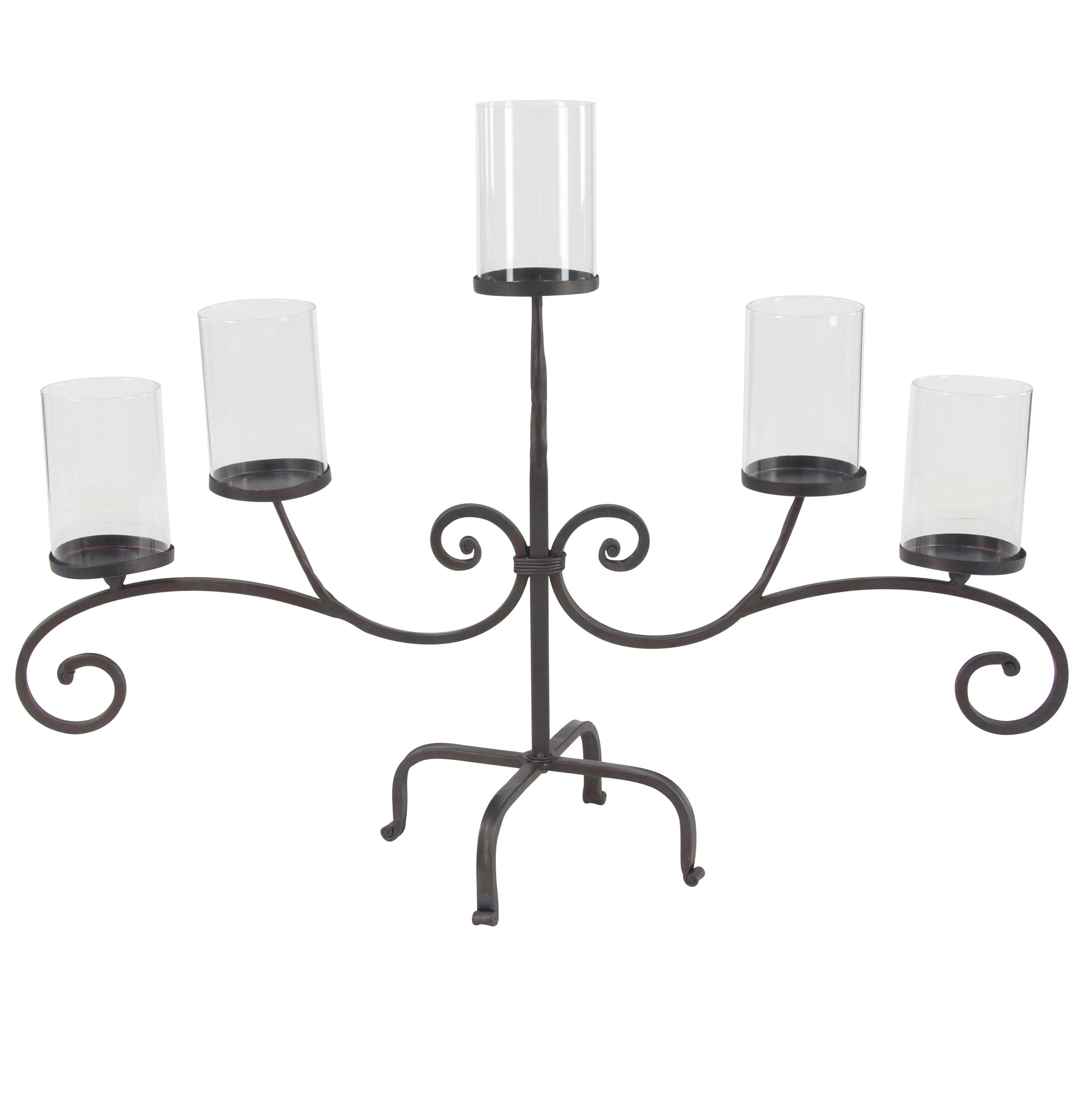 Black Iron 5-Light Candelabra with Glass Shades