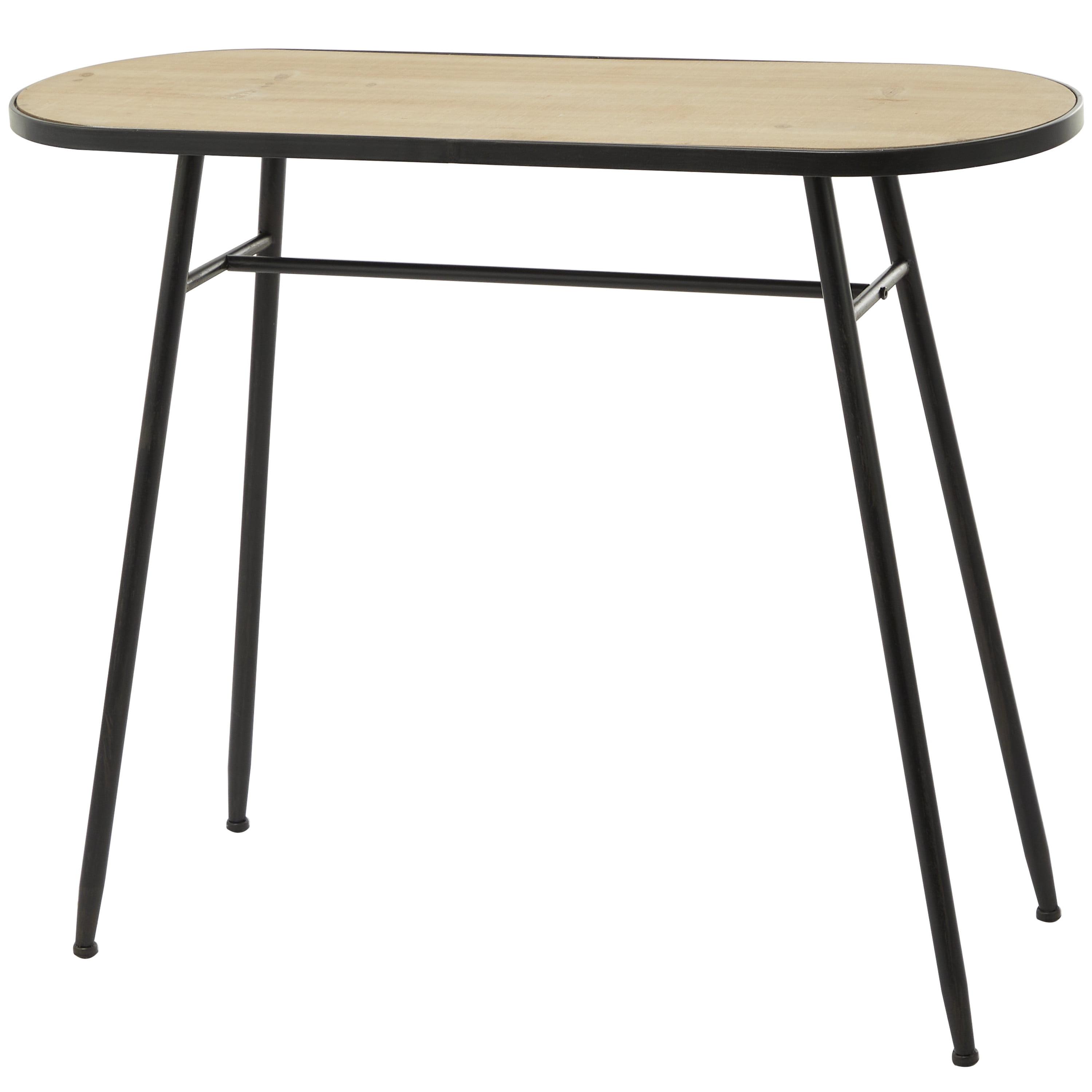 DecMode 36" x 30" Black Metal Console Table with Brown Wood Top, 1-Piece
