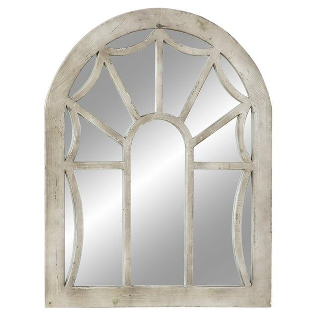Wood Window Pane Inspired Wall Mirror with Arched Top Cream - Olivia & May: Antique Finish, No Assembly, Spot Clean