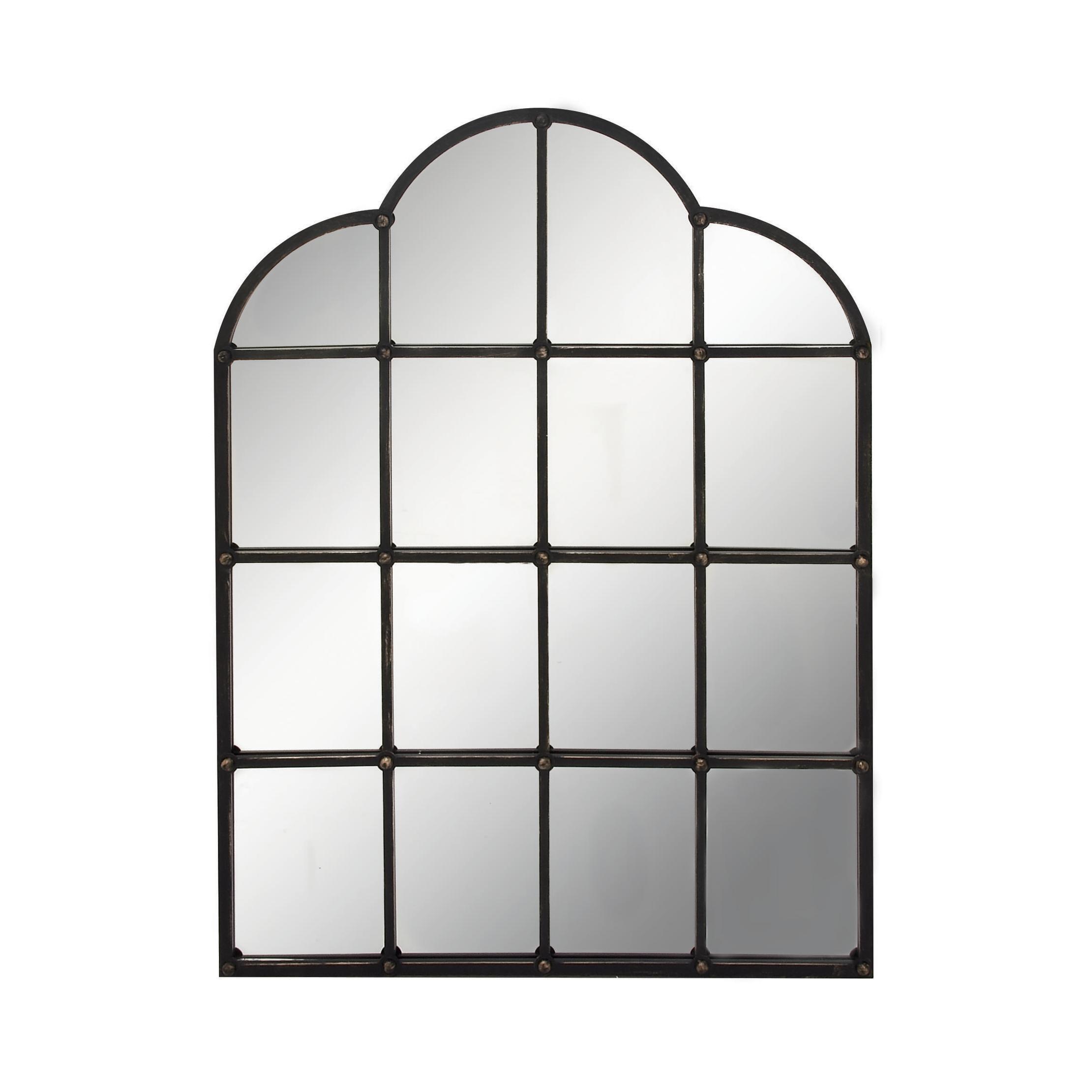 Metal Window Pane Inspired Wall Mirror with Arched Tops and Studs Black - Olivia & May