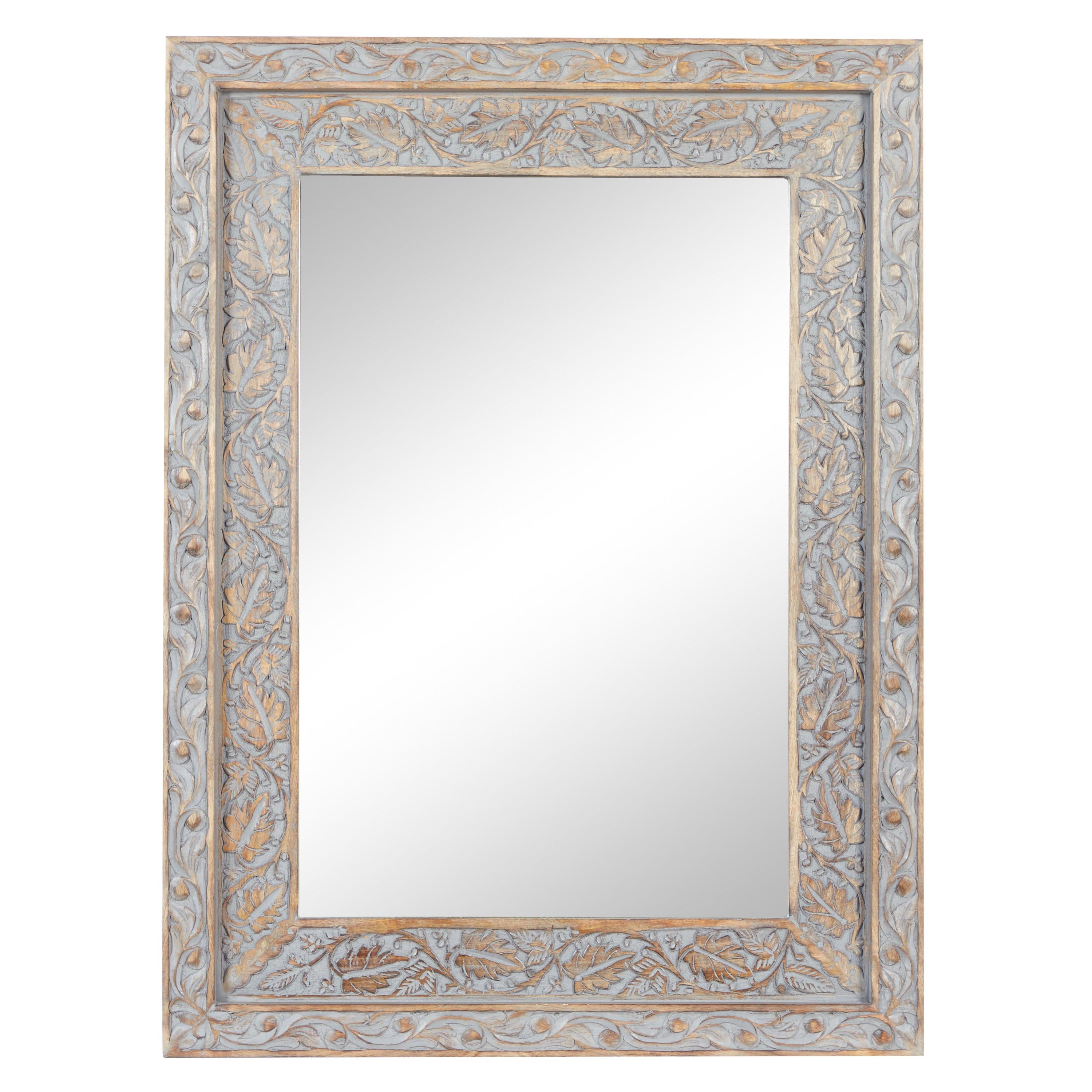 Oversized Gray and Gold Mango Wood Rectangular Mirror