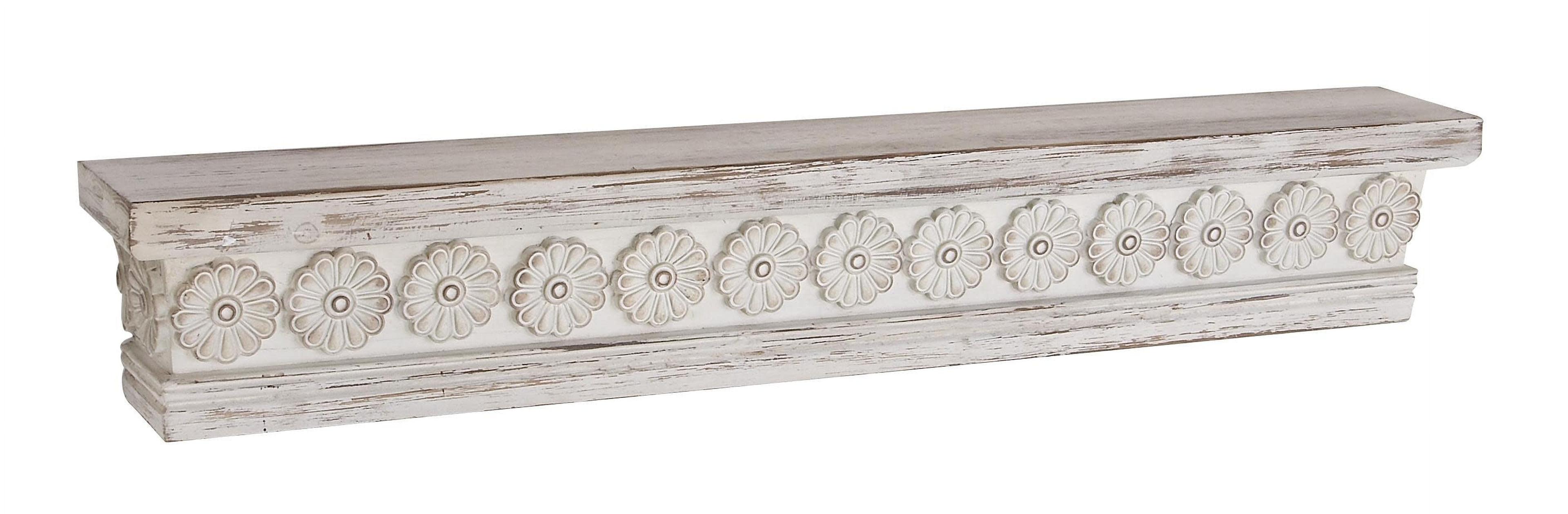 DecMode 36" x 5" Intricate Carved 1-Tier White Floral Wall Shelf