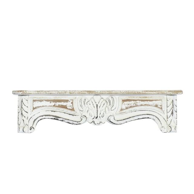 One Allium Way® Goodland White Wood 1 Shelf Scroll Wall Shelf 36" x 6" x 9"