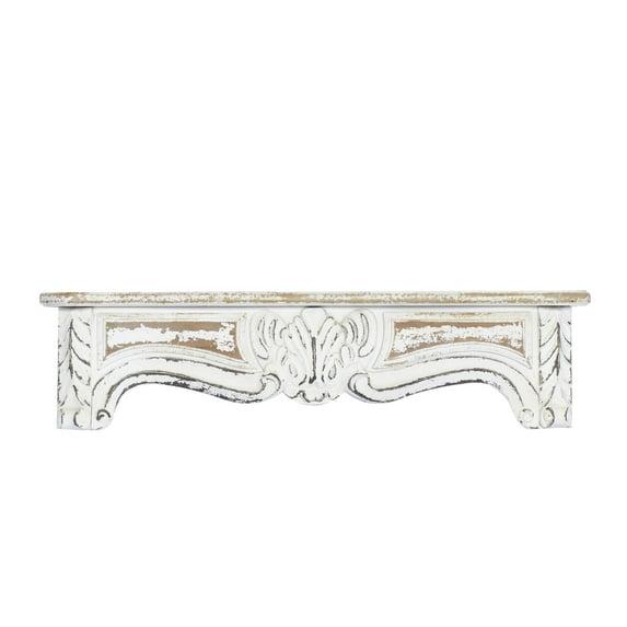 One Allium Way® Goodland White Wood 1 Shelf Scroll Wall Shelf 36" x 6" x 9"