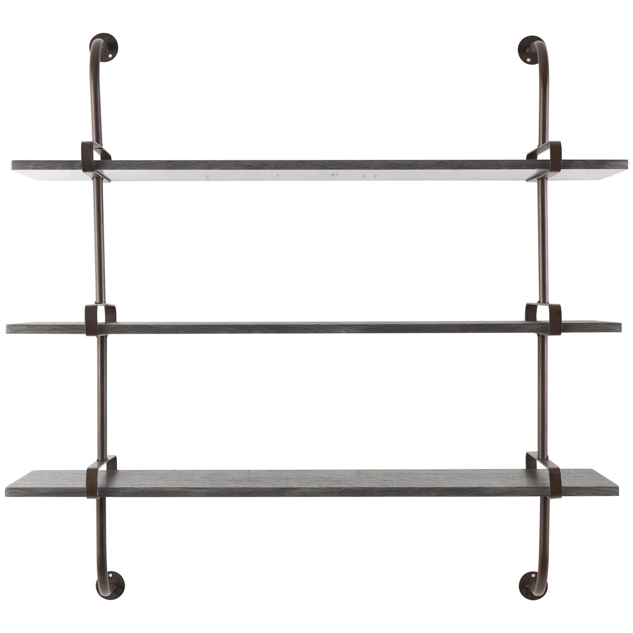 DecMode 38" x 10" 3-Tier Gray Wall Shelf with Black Metal Brackets