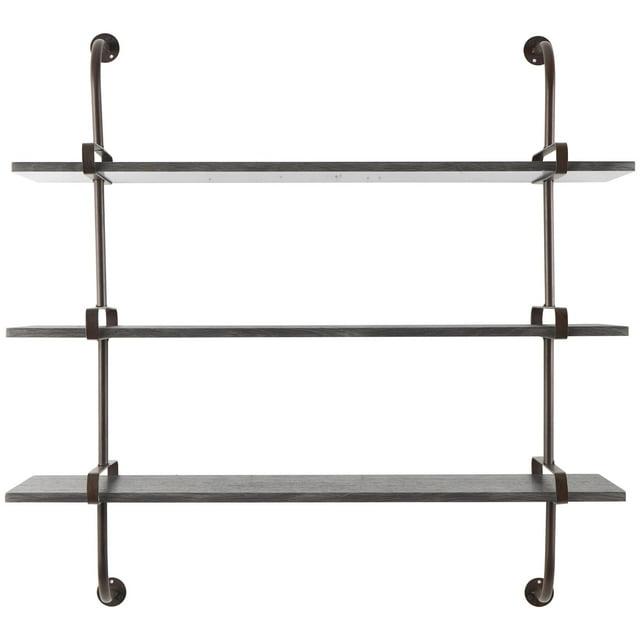 DecMode 38" x 10" 3-Tier Gray Wall Shelf with Black Metal Brackets