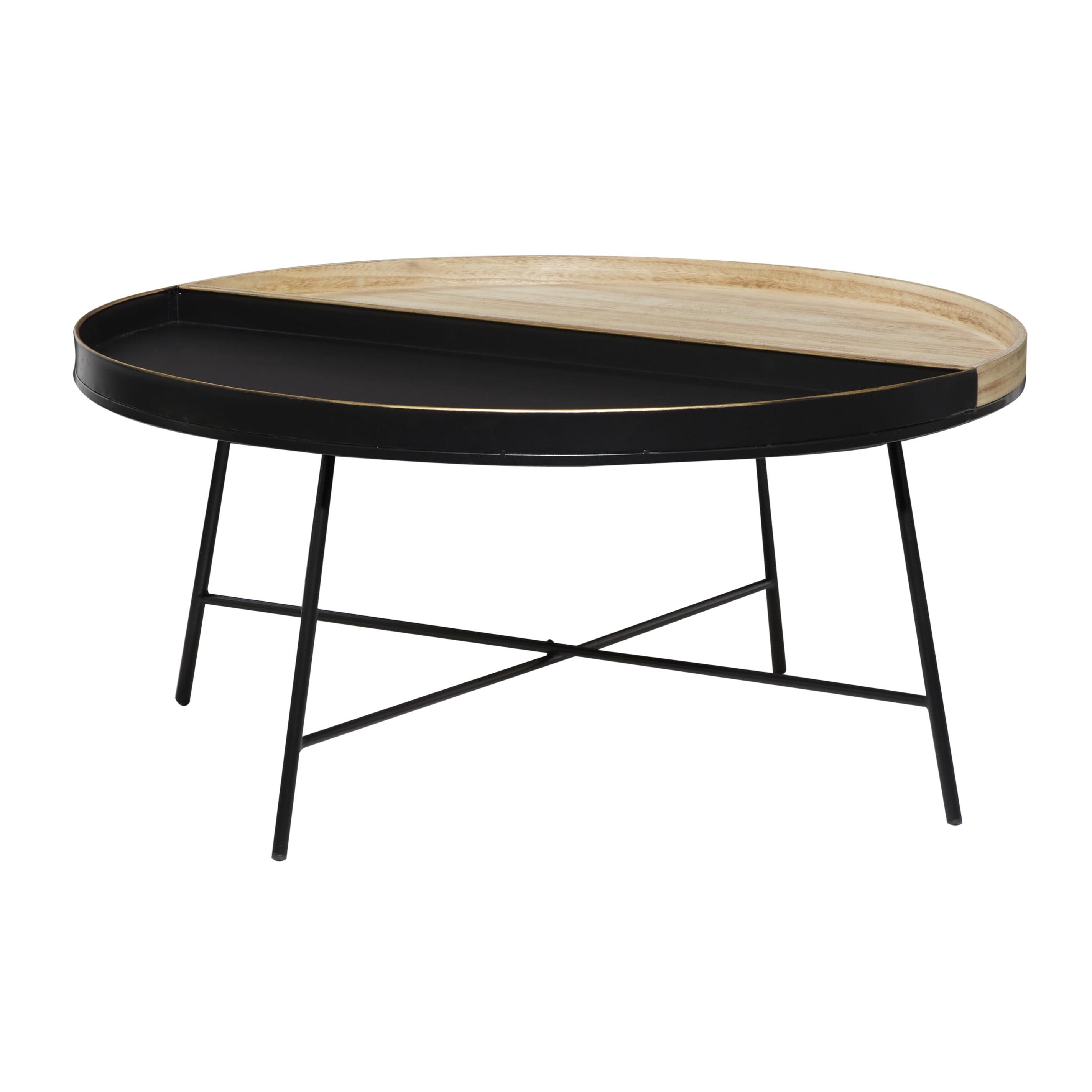 Modern Elegance Round 38" Wood & Black Metal Coffee Table