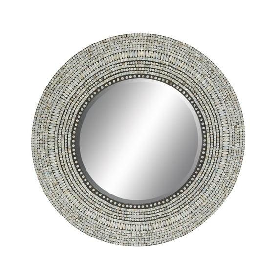 DecMode 39" x 39" Gray Handmade Mosaic Tribal Wall Mirror