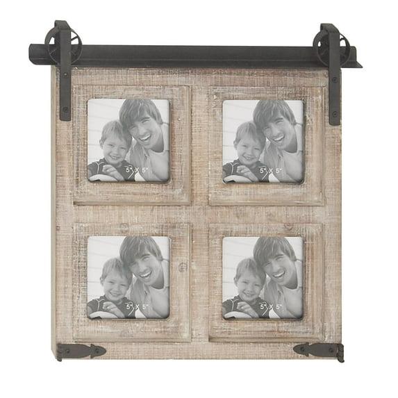 DecMode 4-Opening 5" x 5" Brown Wall Photo Frame with Metal Accent