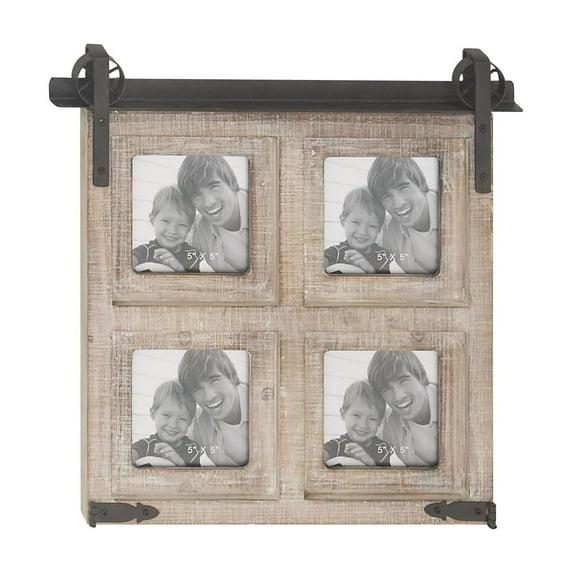 DecMode 4-Opening 5" x 5" Brown Wall Photo Frame with Metal Accent