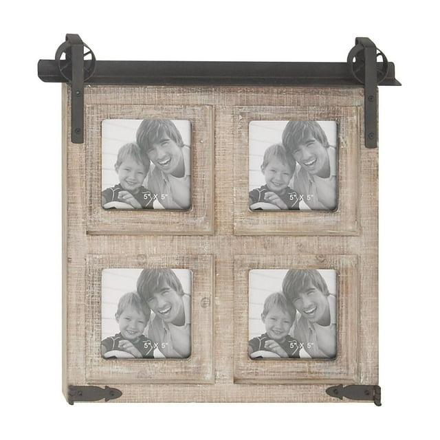 DecMode 4-Opening 5" x 5" Brown Wall Photo Frame with Metal Accent