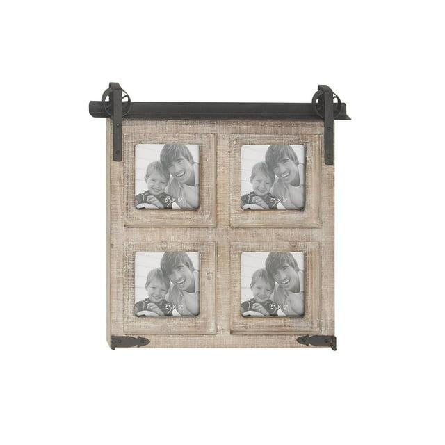 DecMode 4-Opening 5" x 5" Brown Wall Photo Frame with Metal Accent
