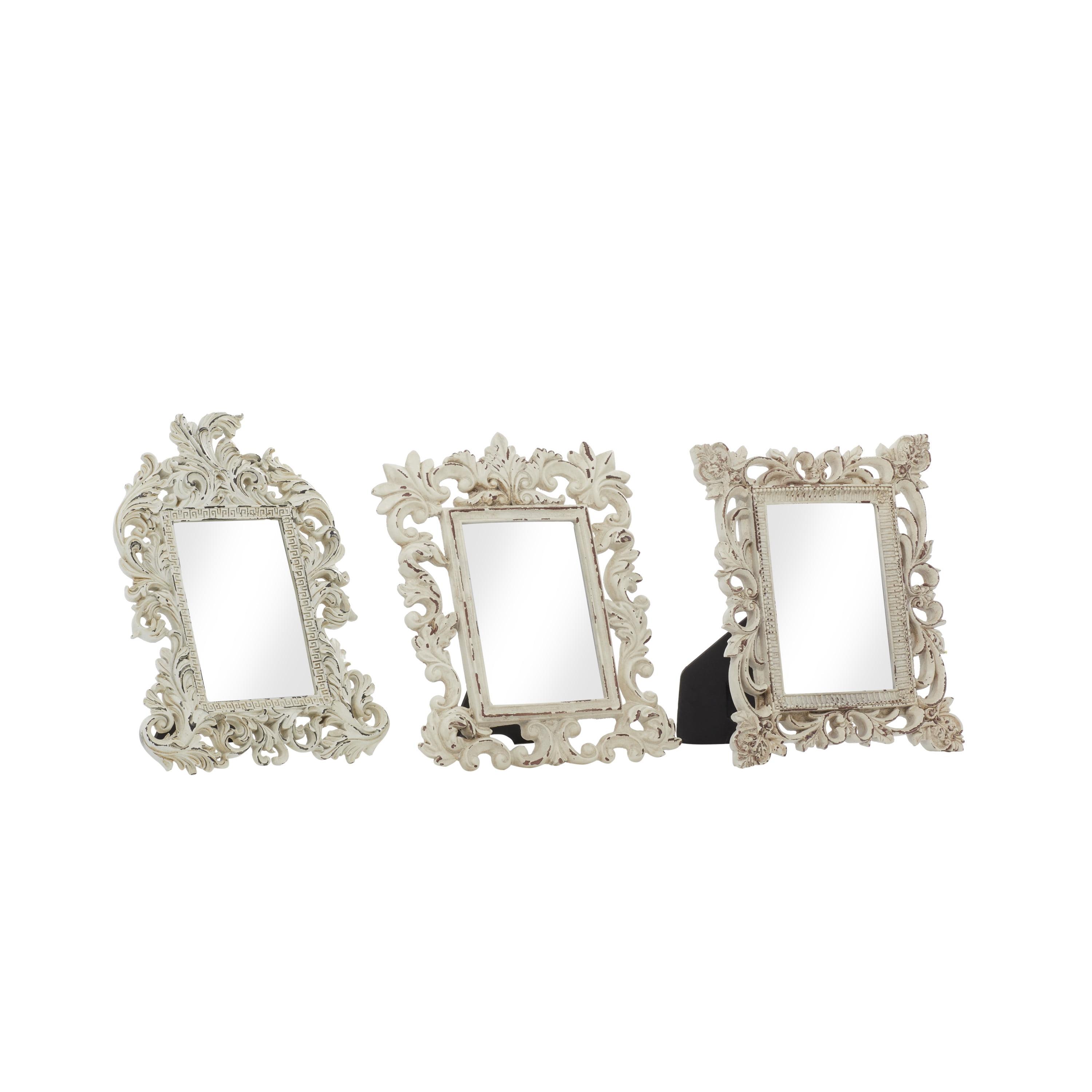 Distressed White Polystone Scrollwork Photo Frames Set of 3