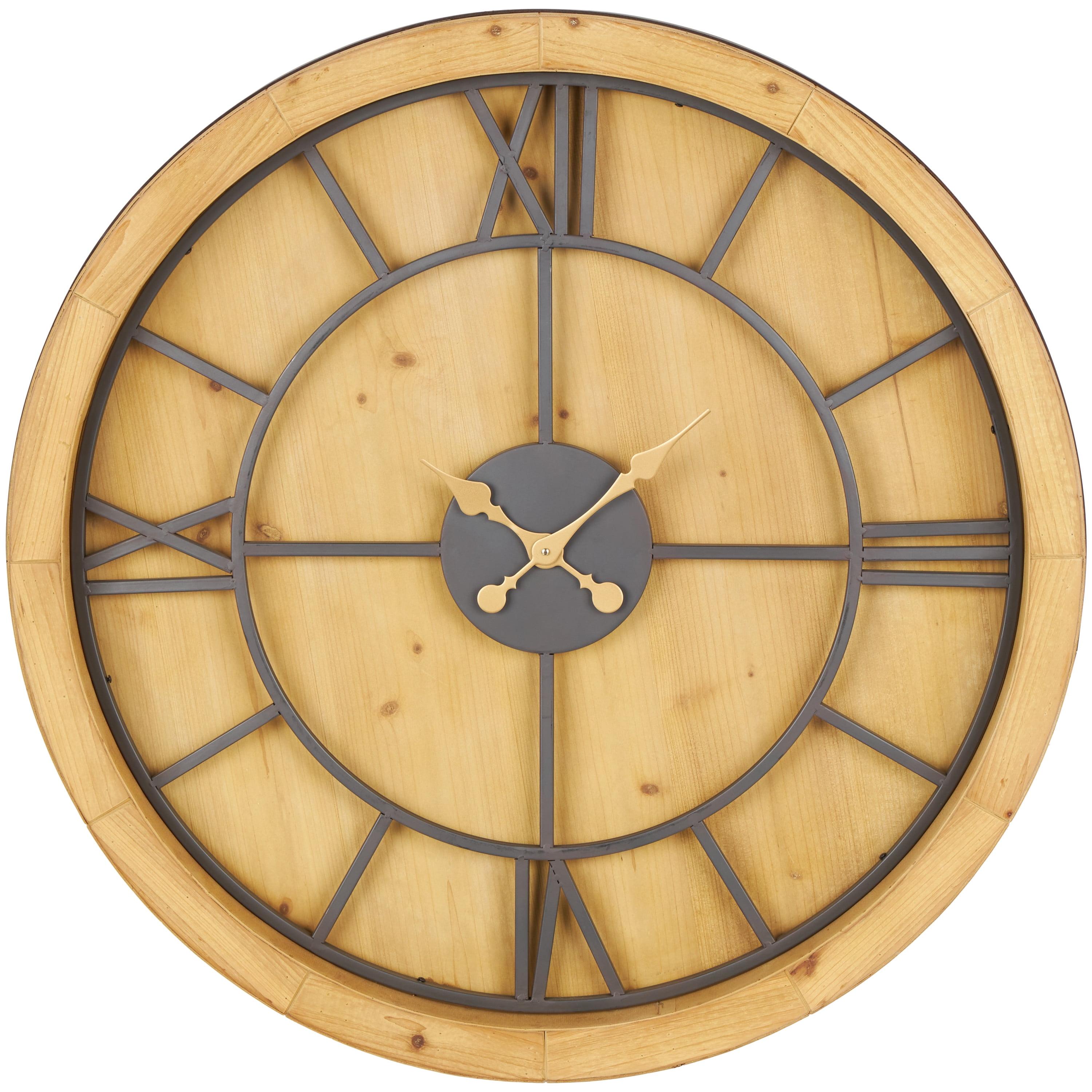 Mediterranean Wood Wall Clock Brown - Olivia & May: Oversized, Analog Display for Living Room, Indoor Use