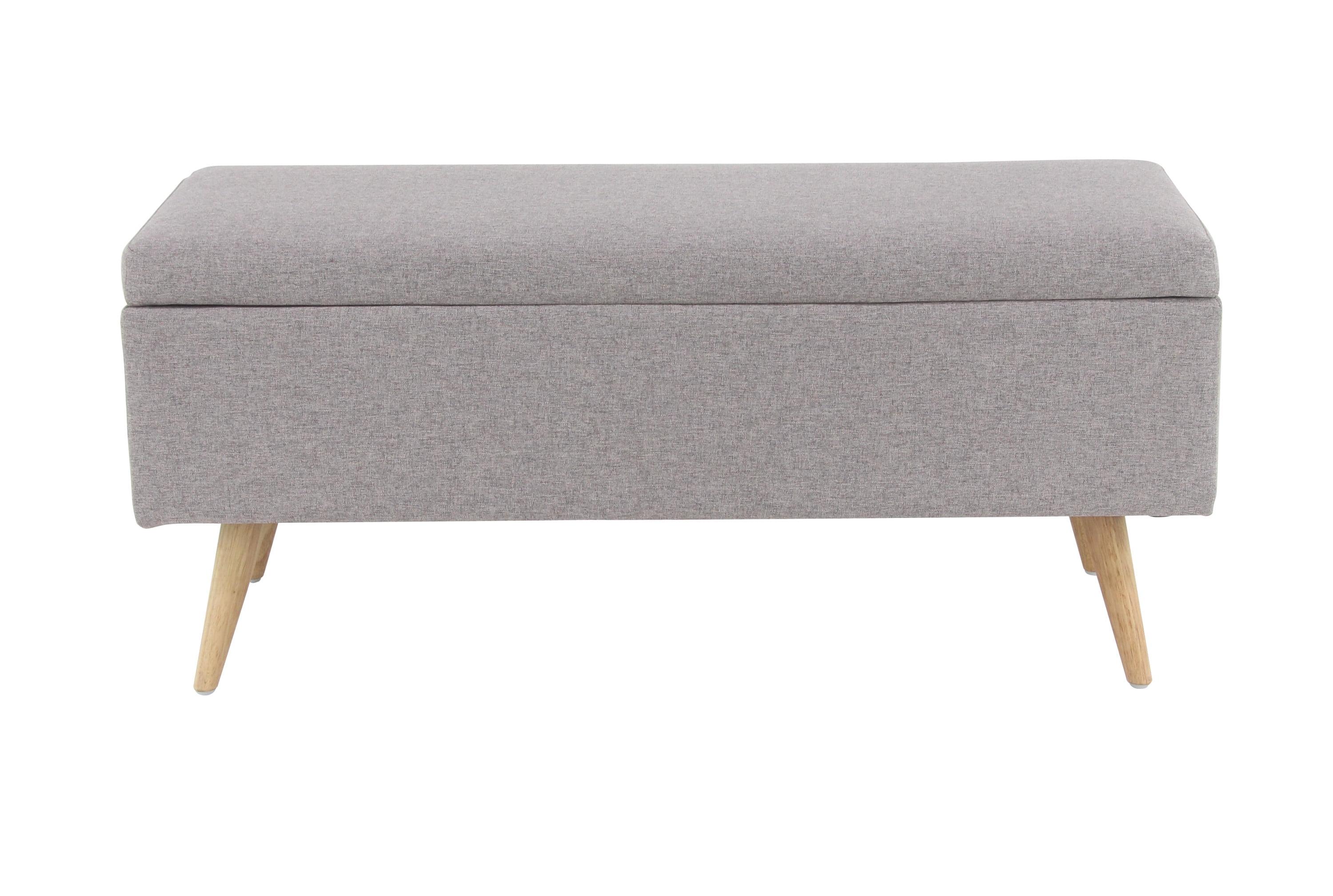 Modern Gray Polyester 42'' Storage Bench with Wooden Legs