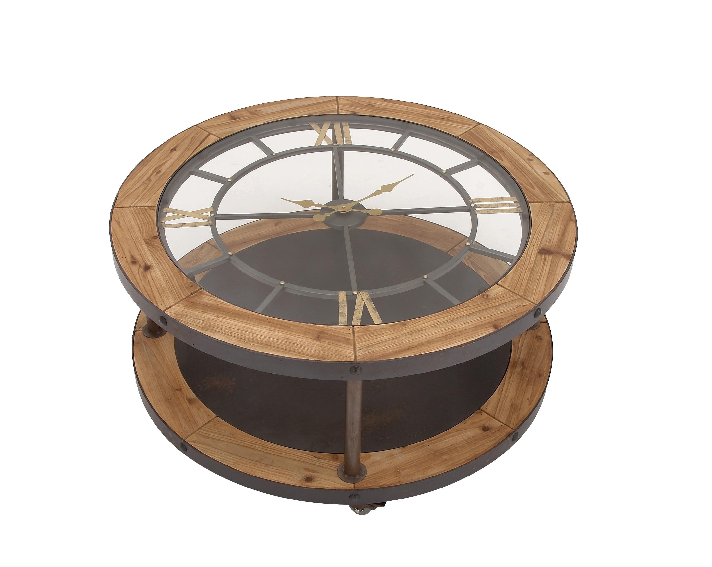 Timeless 40" Industrial Round Coffee Table with Clock Top and Metal Frame