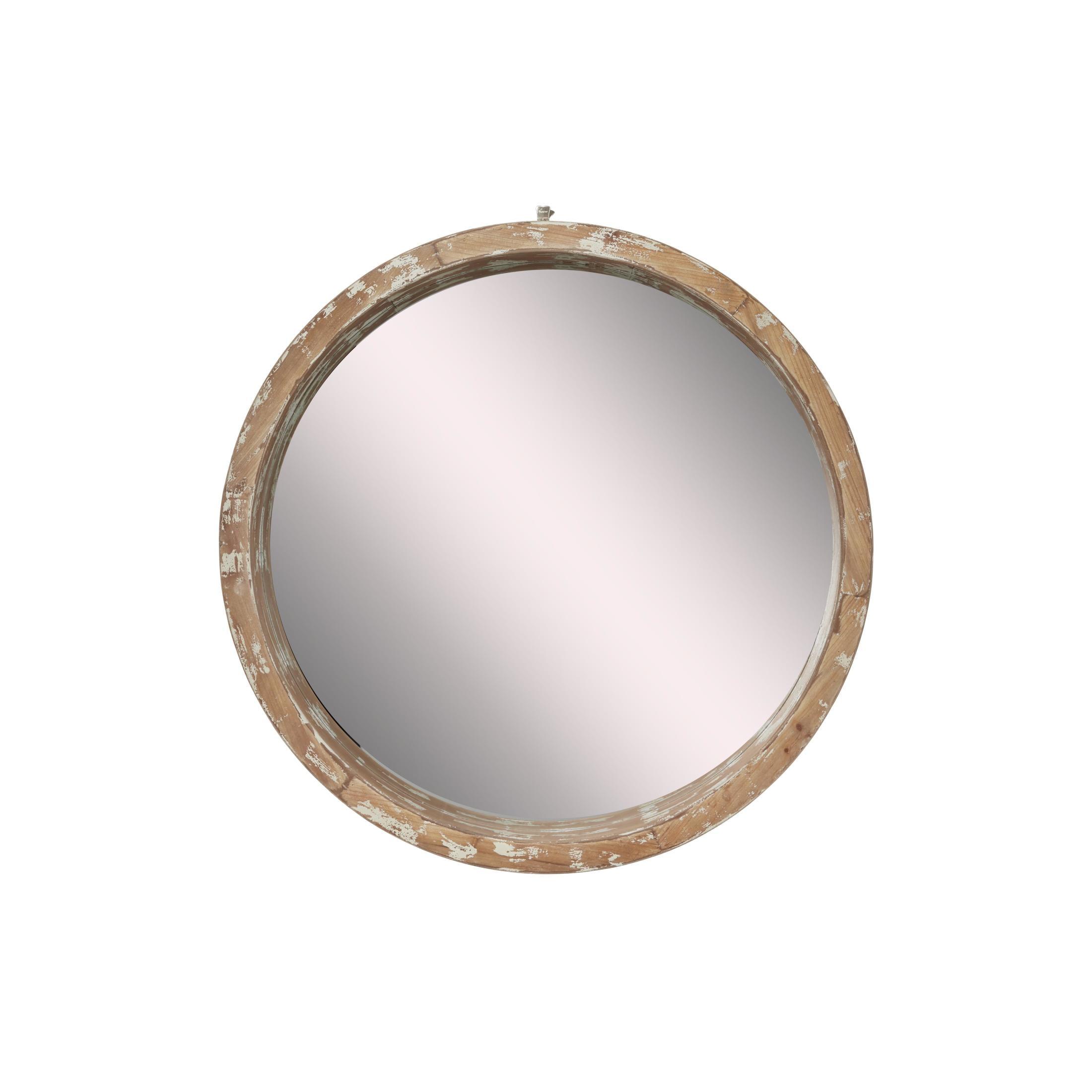 Olivia & May Vintage Wall Mirror Brown: Round Wood Frame, No Assembly, Spot Clean, 39.5" Diameter