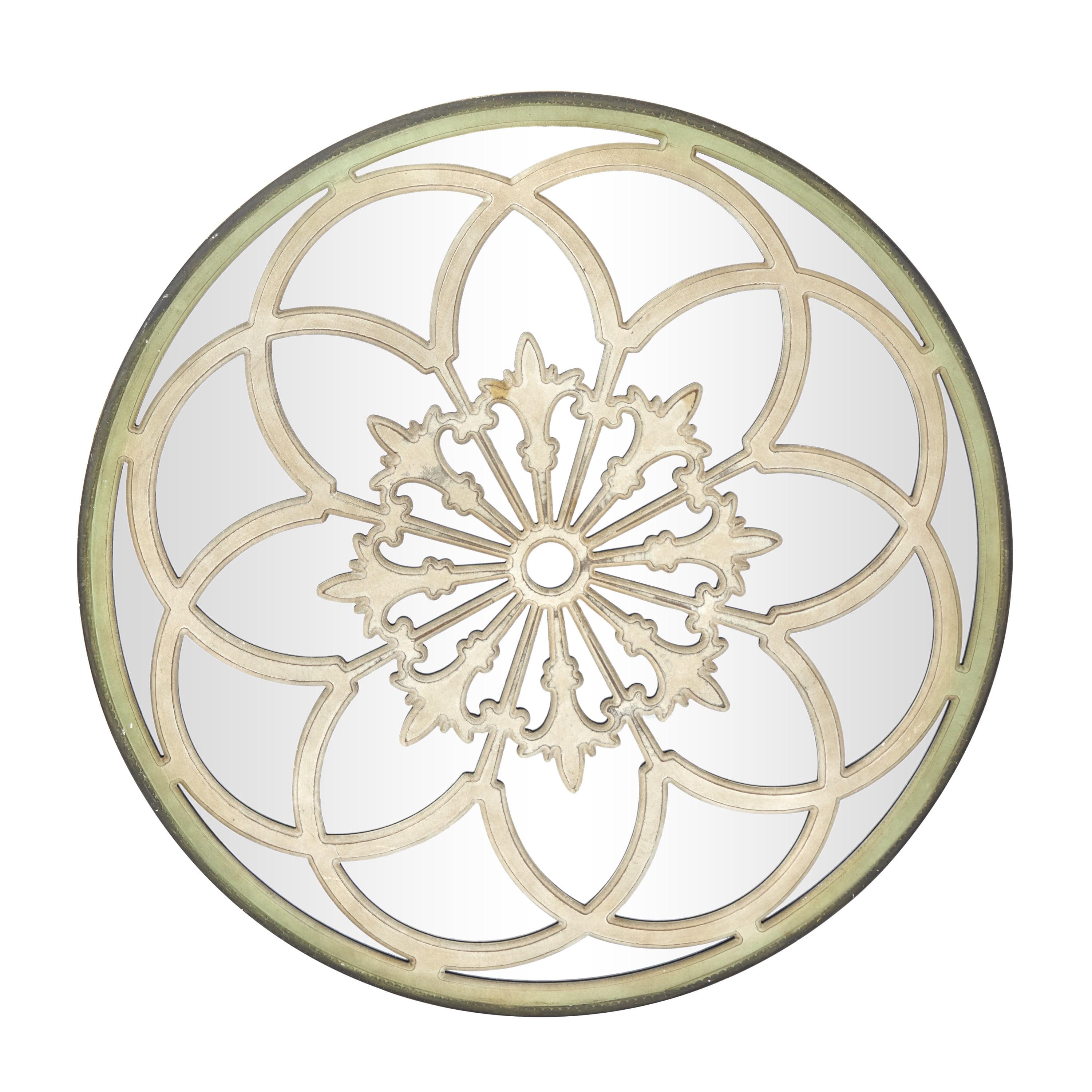 Vintage White Floral Medallion Round Wall Mirror