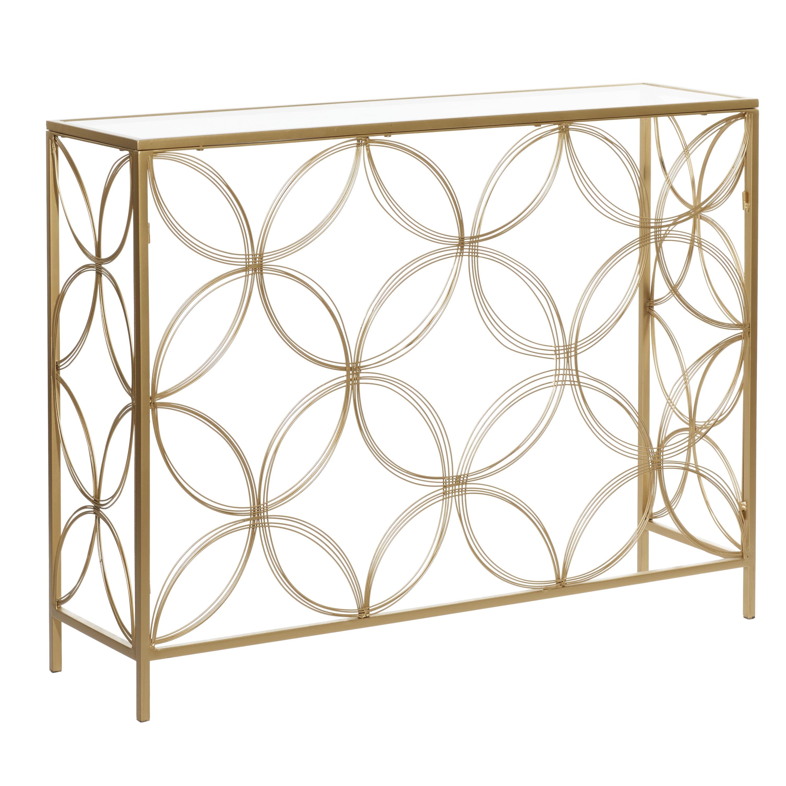 Harper Gold 42" Mirrored Metal Console Table with Quatrefoil Design