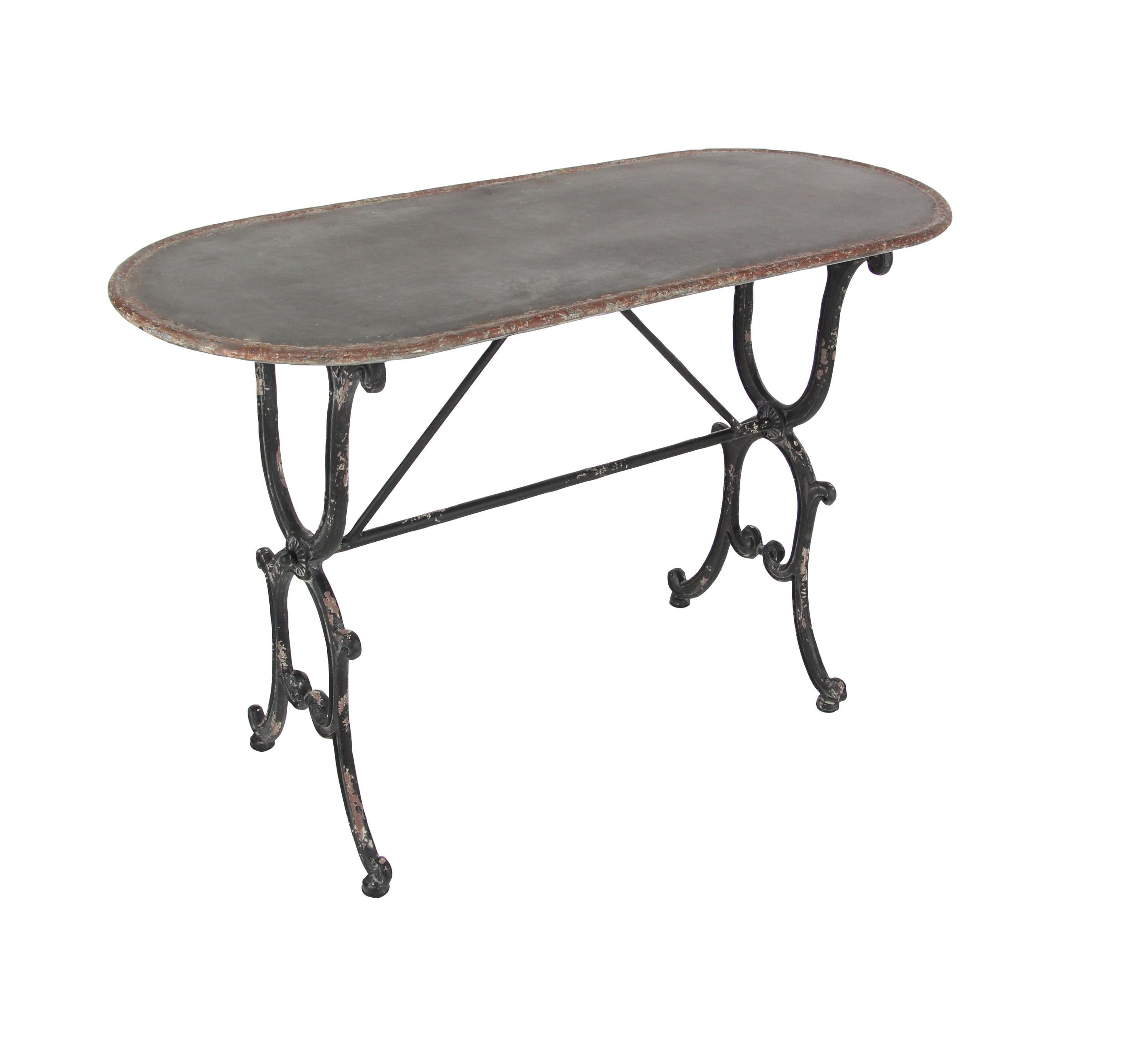 Crestline Distressed Gray Metal & Glass Console Table with Storage