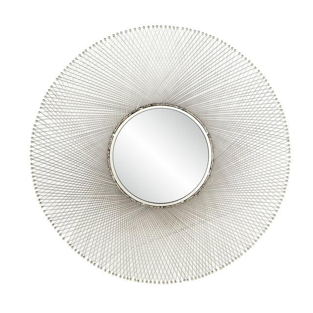 45" x 45" Metal Starburst Wall Mirror Silver - Olivia & May: Iron Frame, Round Shape, No Assembly Required