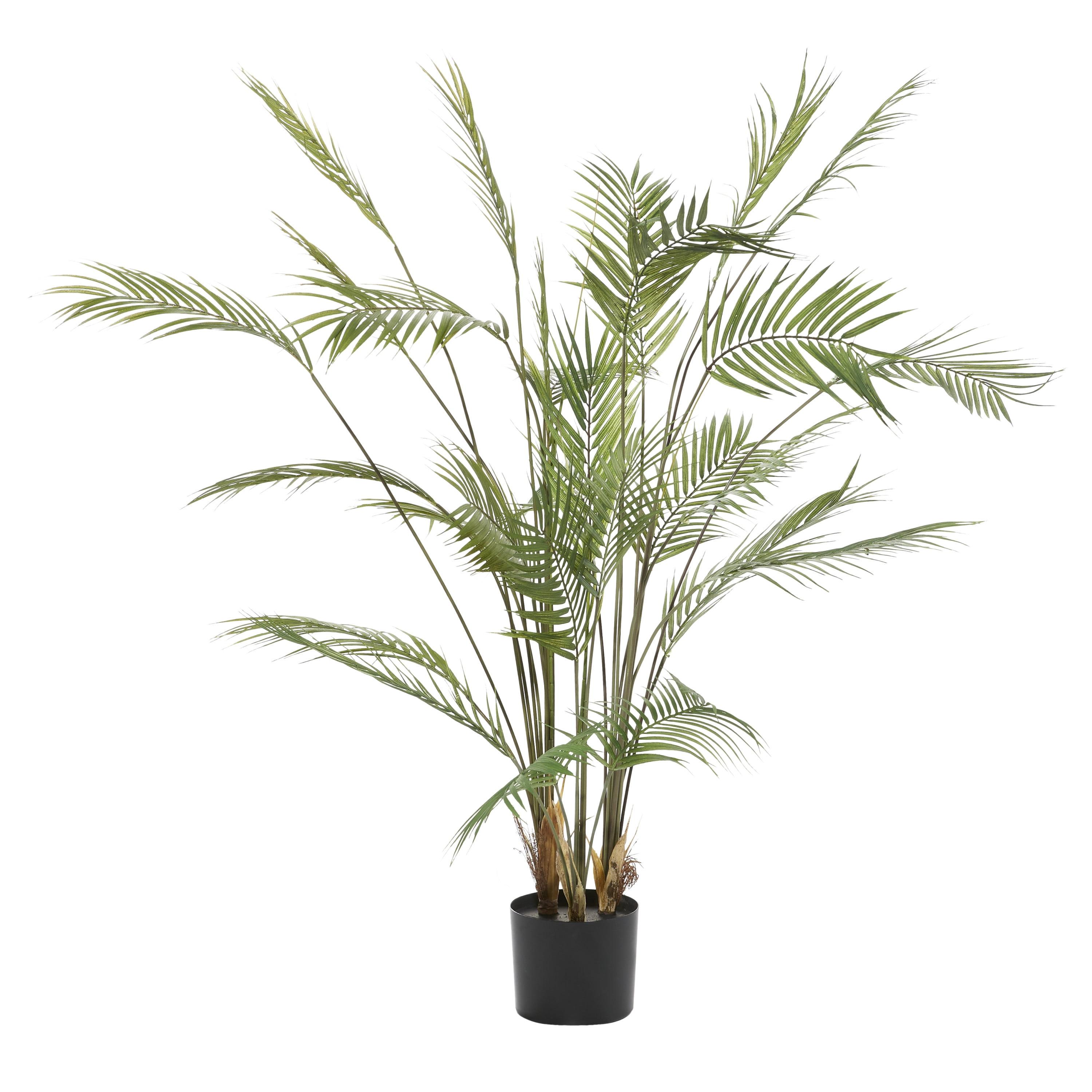 Oversized Green Artificial Palm Plant in Black Plastic Pot