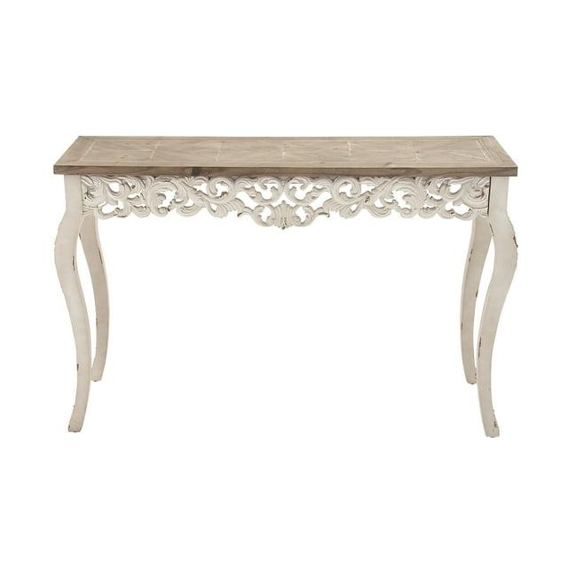Wood Parisian Design Floral Ornate Detailing Console Table White - Olivia & May