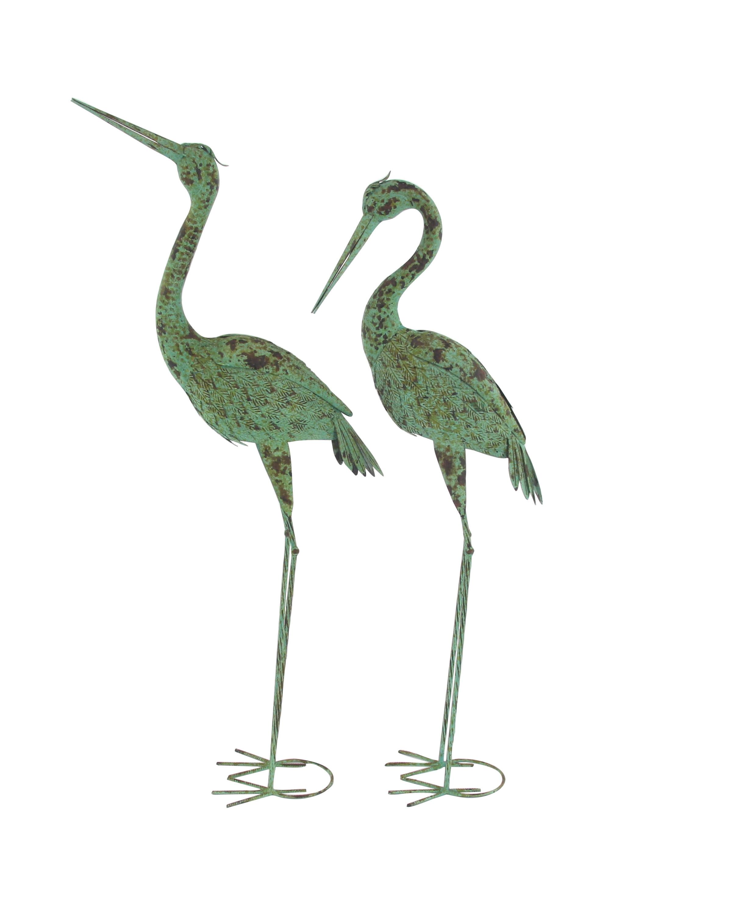 Green Iron Coastal Crane Garden Sculptures, Set of 2, 47"