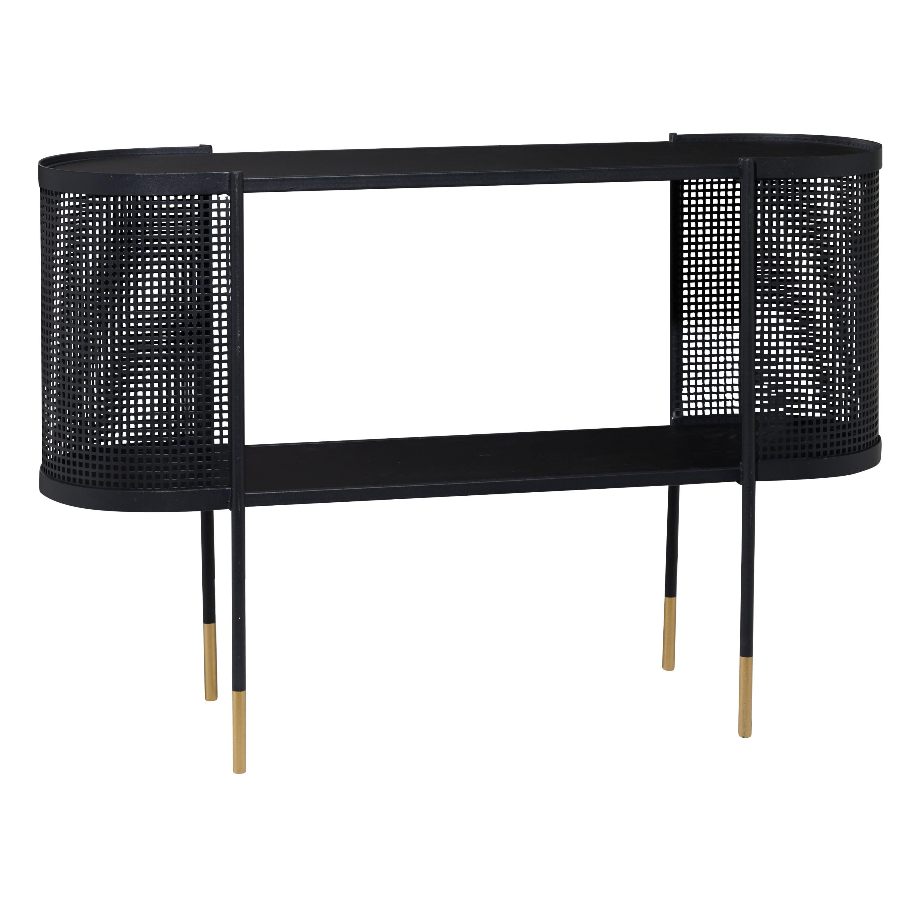 Elegant Black Metal Console Table with Storage Shelf