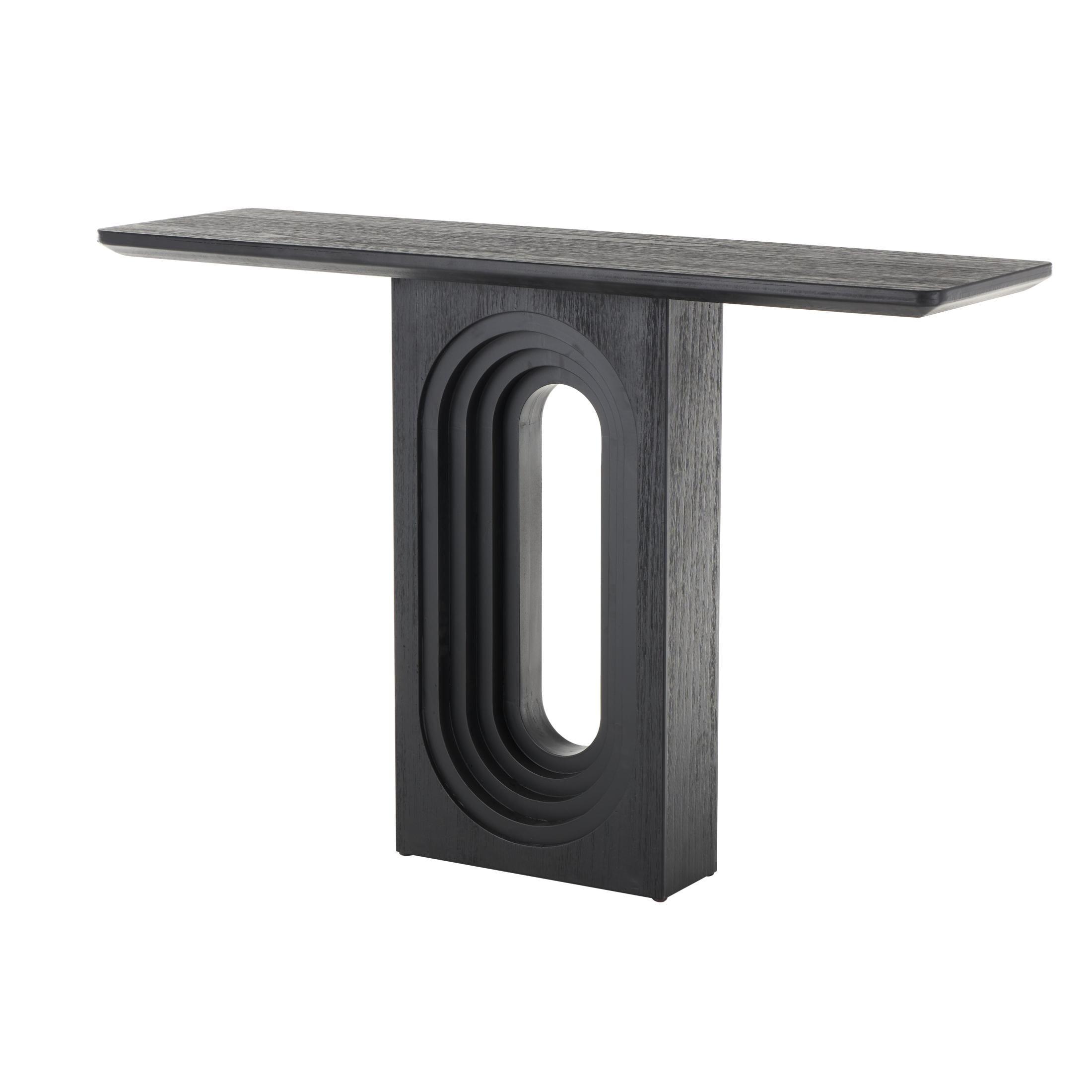 DecMode 47" x 32" Black Wooden Rectangular Console Table with Oval Carved Pedestal Base, 1-Piece