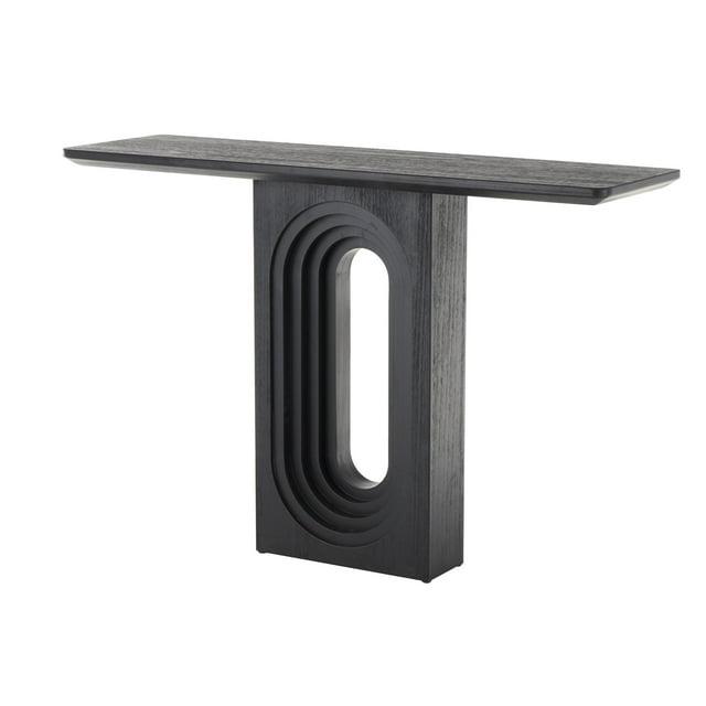 DecMode 47" x 32" Black Wooden Rectangular Console Table with Oval Carved Pedestal Base, 1-Piece