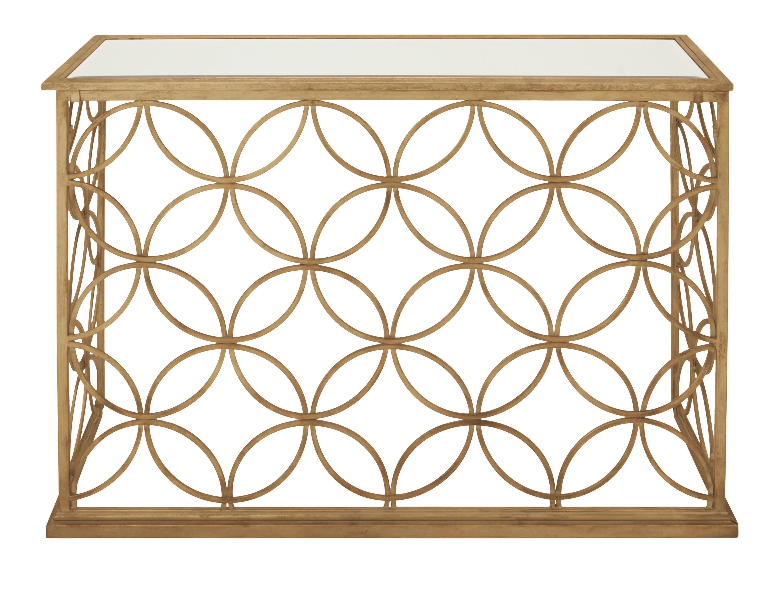 Elegant Gold Metal & Mirrored Glass Console Table, 47" x 32"