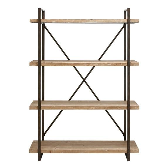 67" Tall Industrial Metal and Wood Bookshelf Brown - Olivia & May