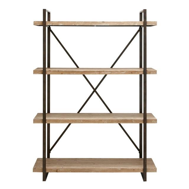 67" Tall Industrial Metal and Wood Bookshelf Brown - Olivia & May
