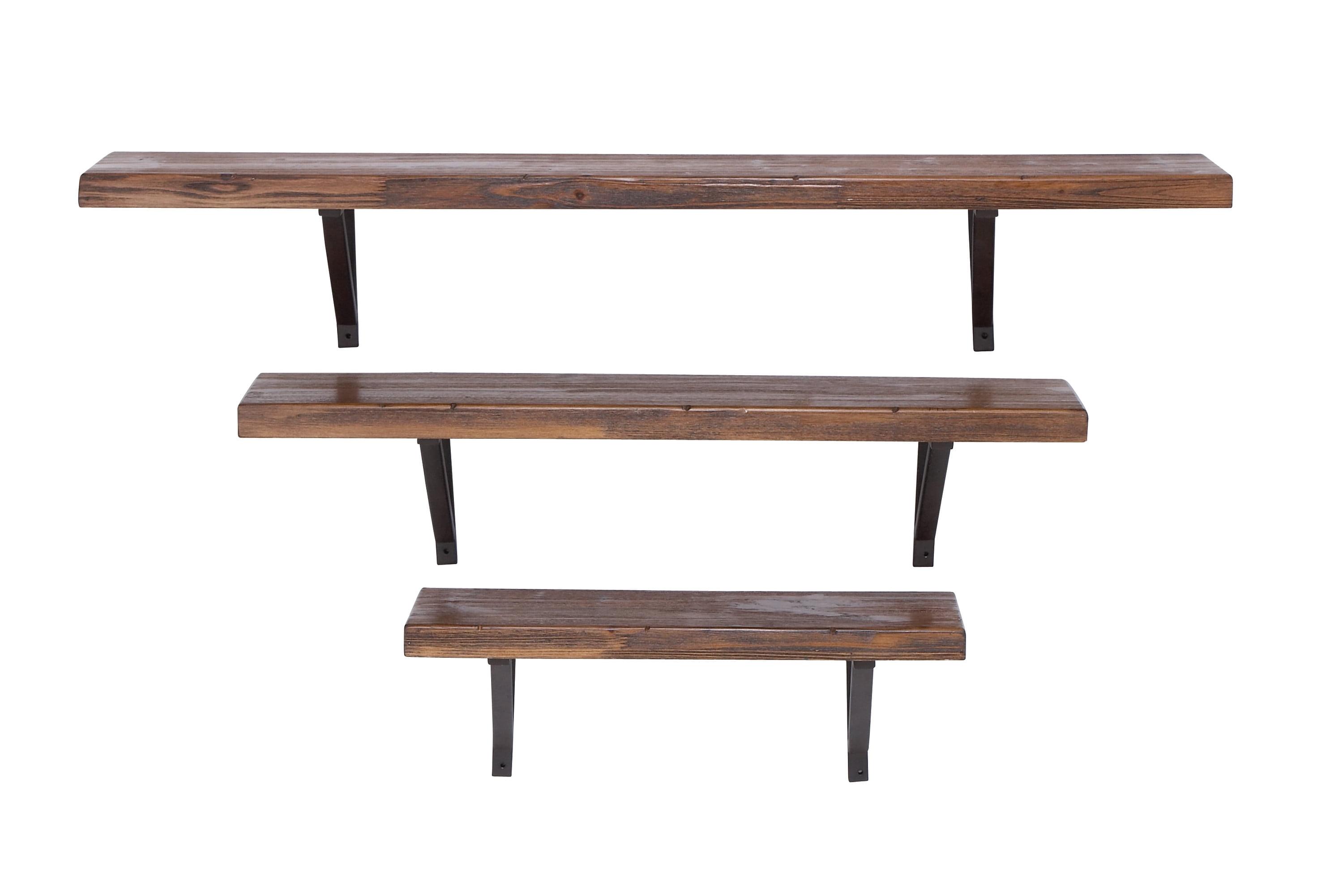 Rustic Elegance 48" Brown Solid Wood Floating Wall Shelf Set