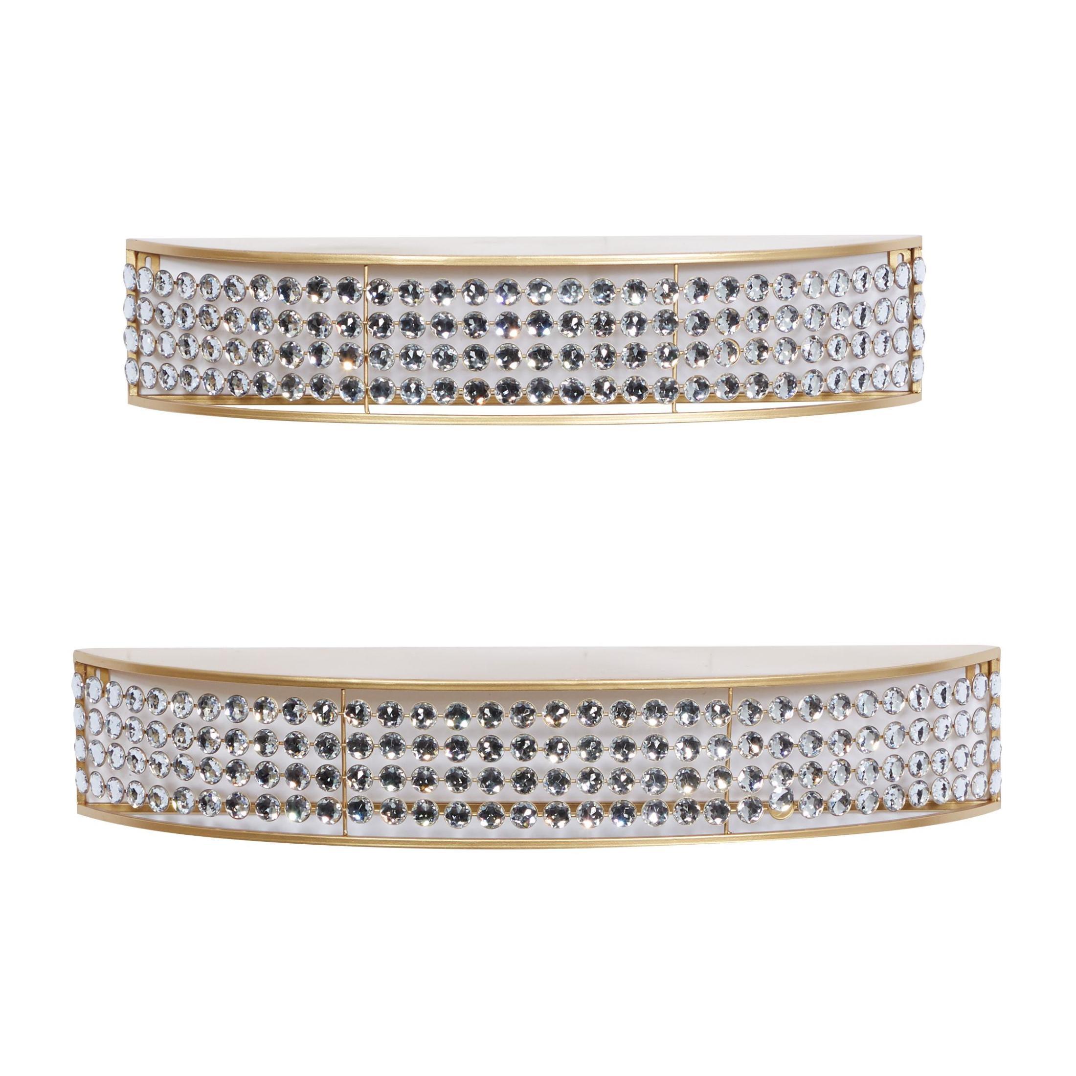 DecMode 5", 5"H Half-Moon 2-Tier Gold Wall Shelf with Crystal Embellishments (2 Count)