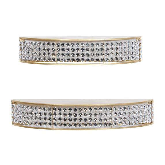 DecMode 5", 5"H Half-Moon 2-Tier Gold Wall Shelf with Crystal Embellishments (2 Count)