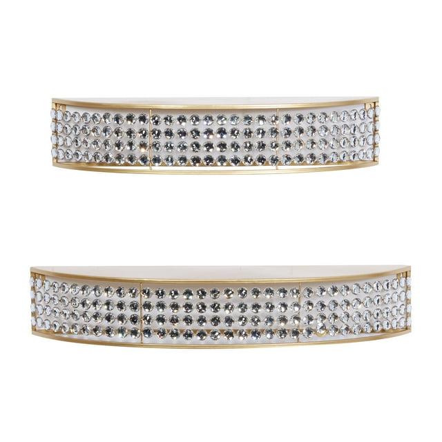 DecMode 5", 5"H Half-Moon 2-Tier Gold Wall Shelf with Crystal Embellishments (2 Count)