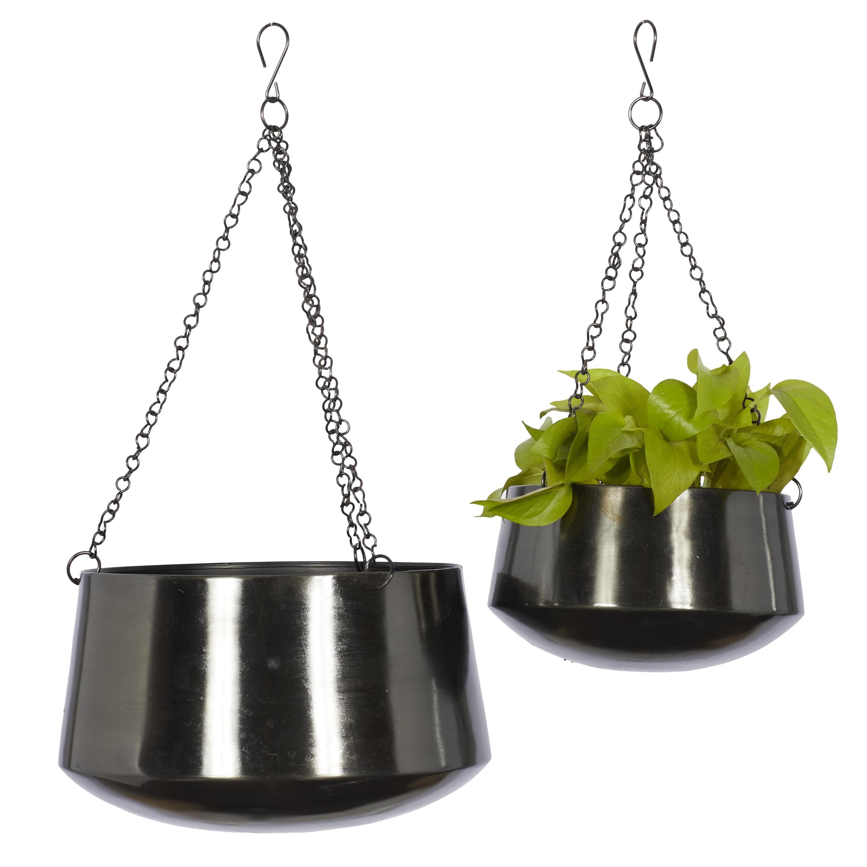 Set of 2 Modern Iron Hanging Round Planters - Olivia & May