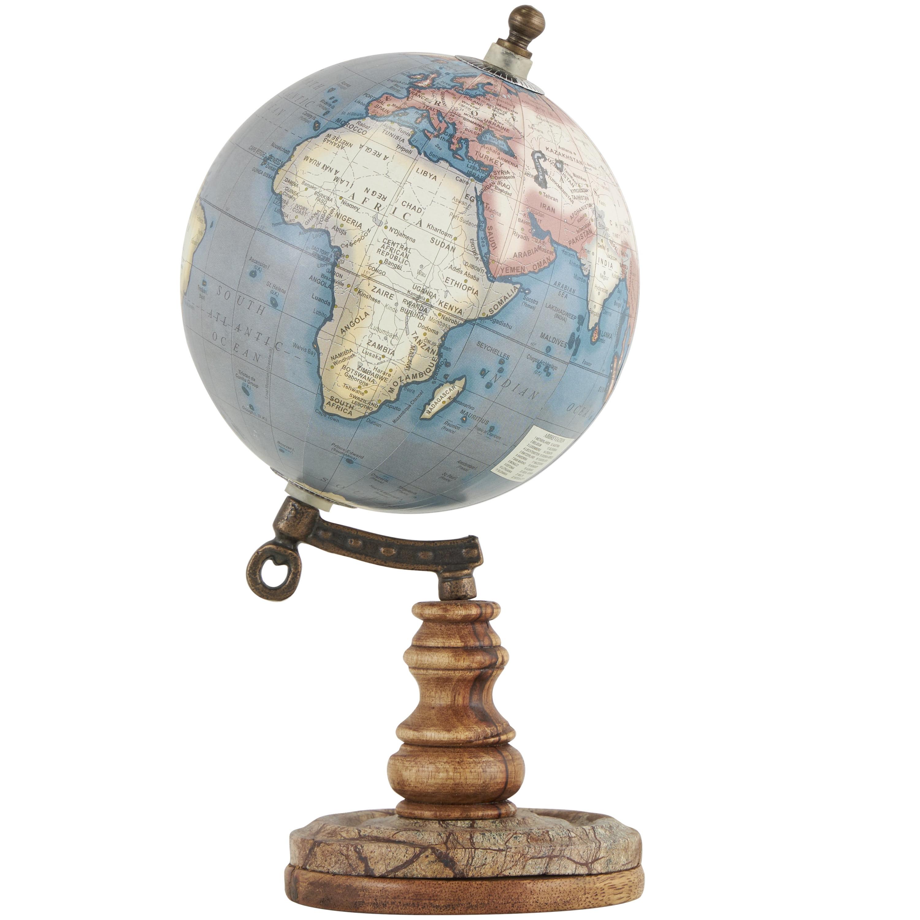 5" Matte Brown and Blue Globe with Wood Base