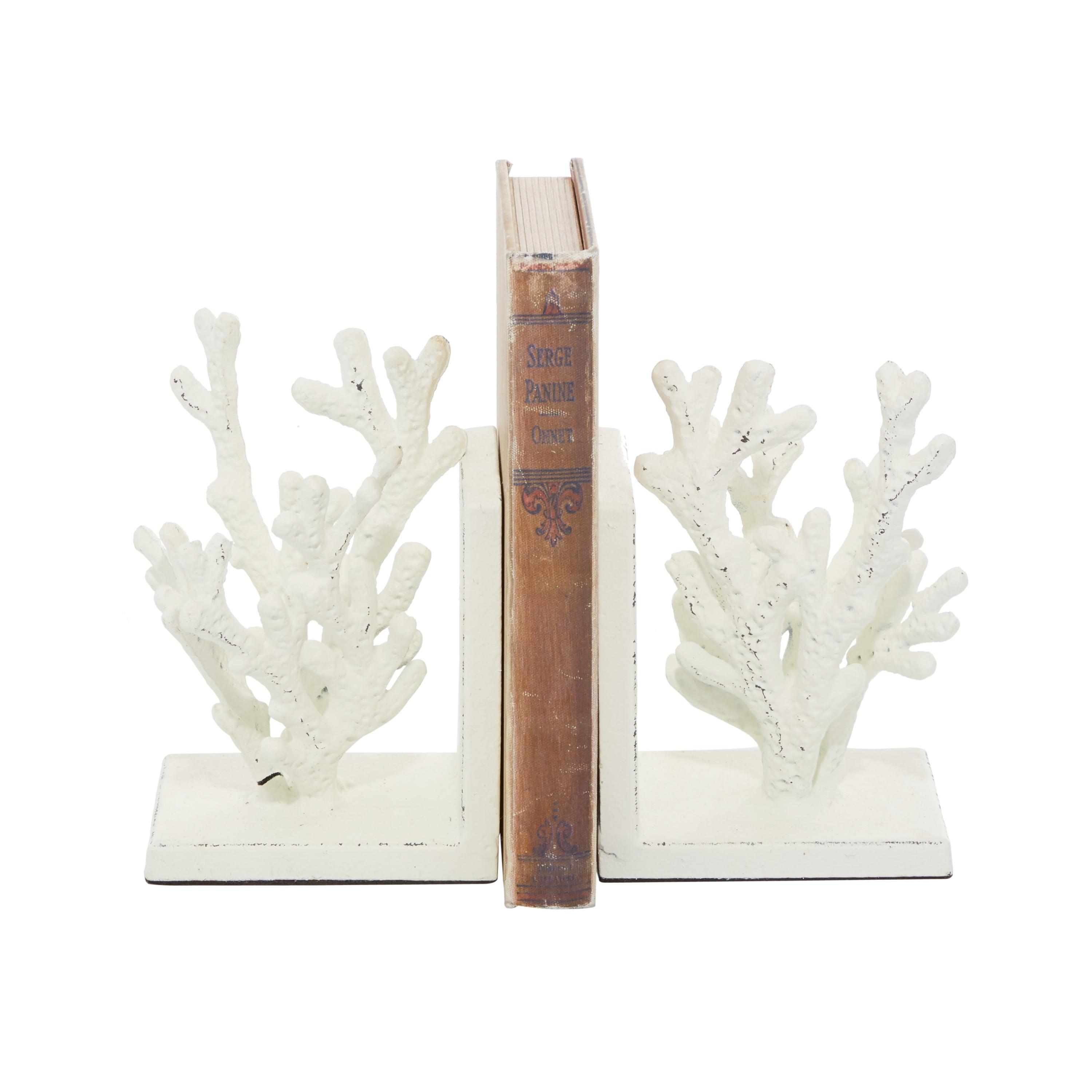 Coastal Farmhouse White Metal Coral Bookends, Set of 2