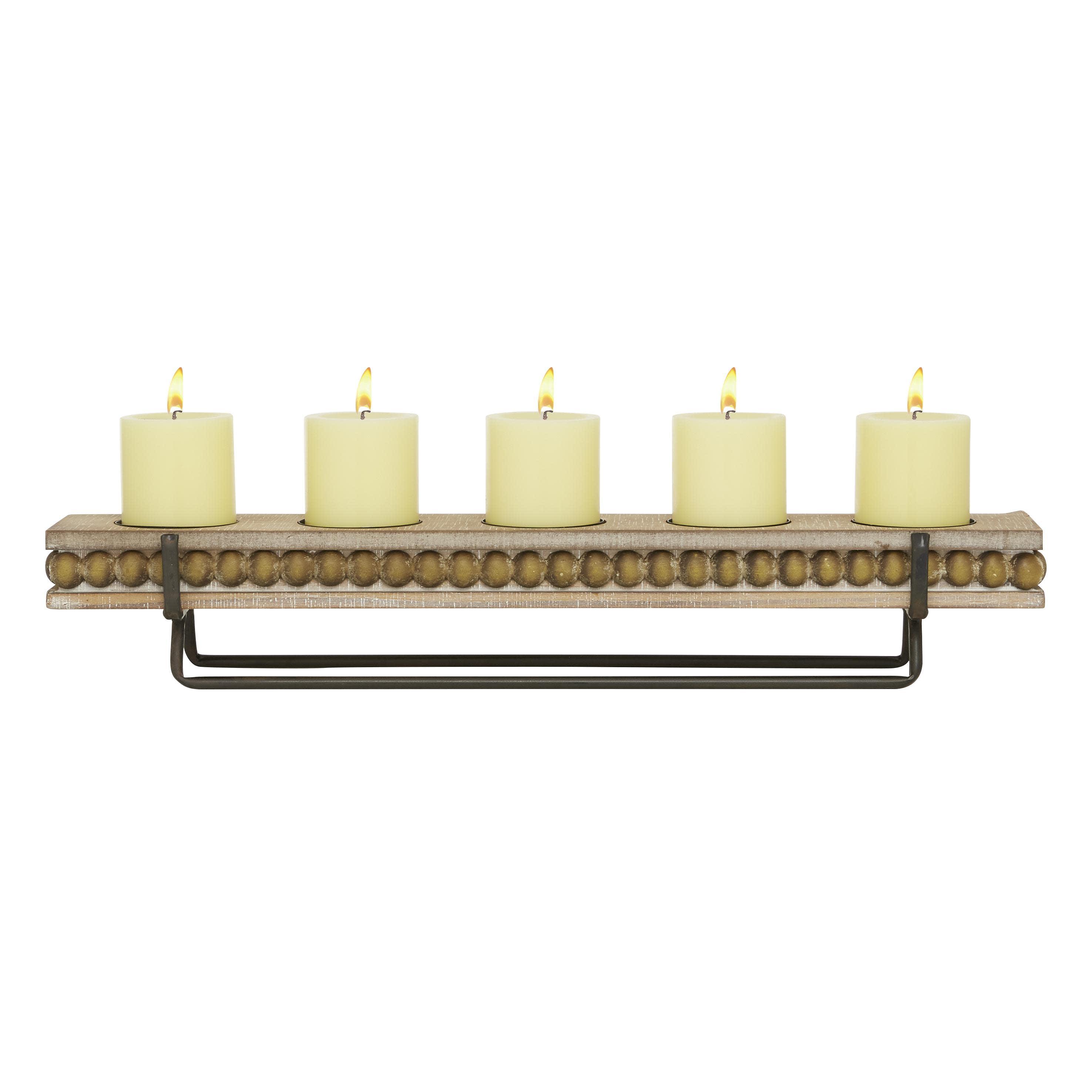 DecMode 5 Holder Brown Wooden Pillar Candelabra