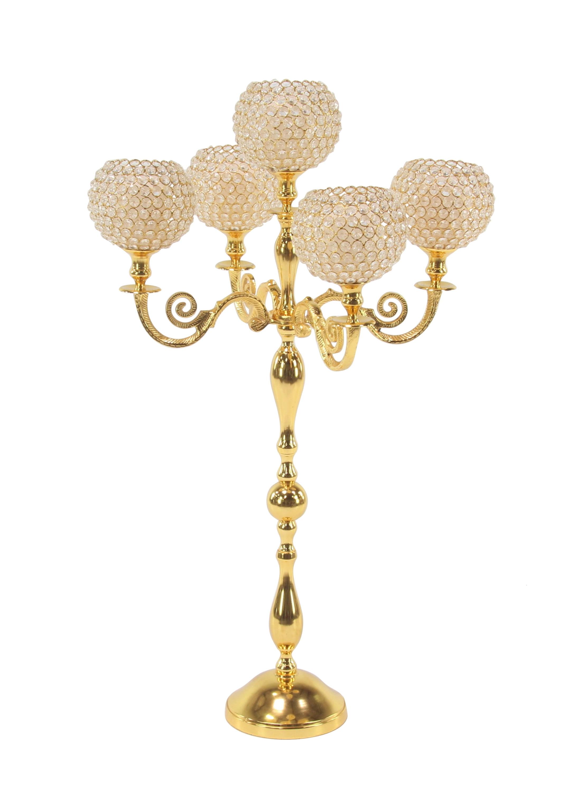 Elegant Gold Aluminum Hurricane Candelabra with Beaded Bobeches, 24" x 40"