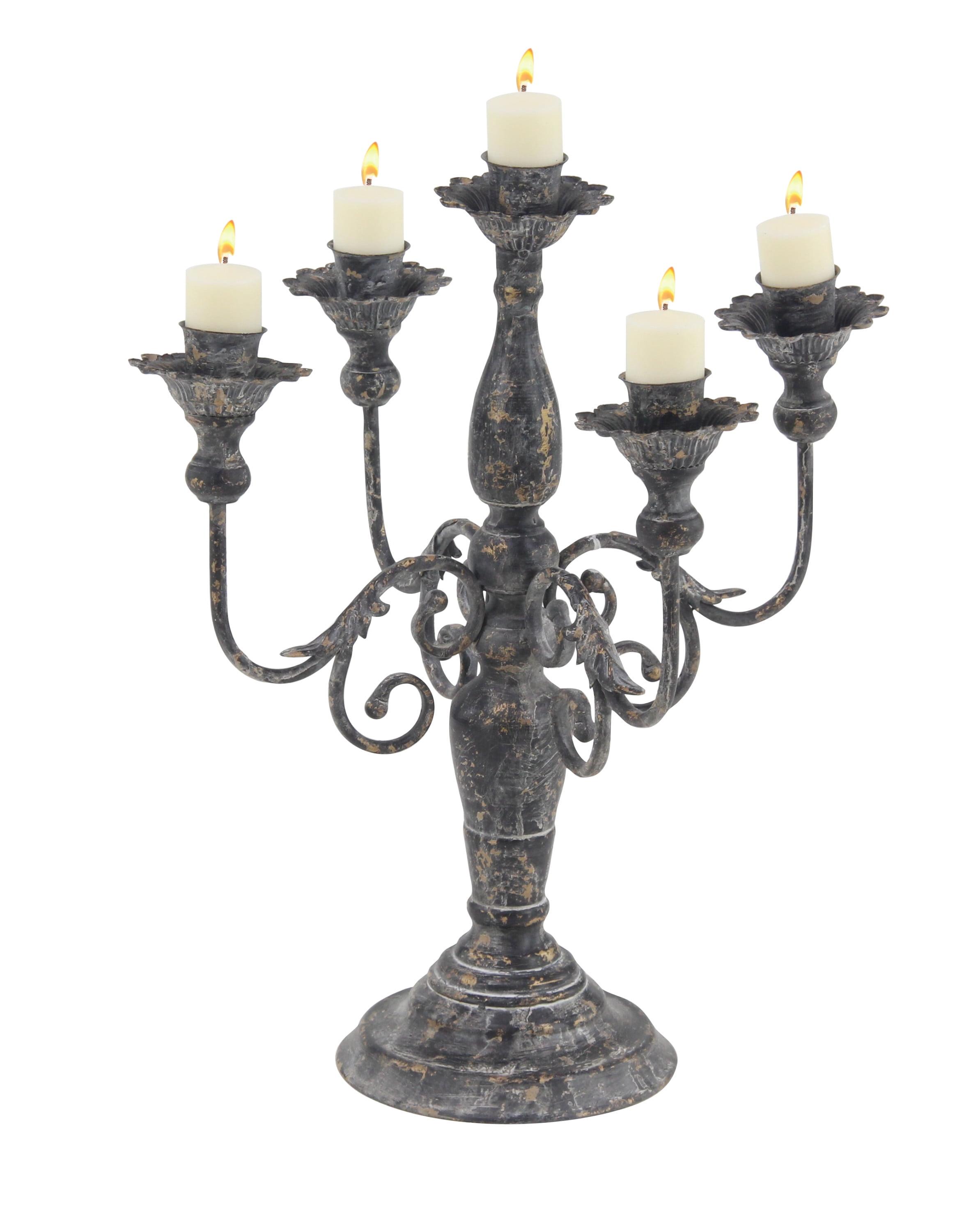 Vintage Gray Metal 5-Light Tabletop Candelabra, 16" x 19"